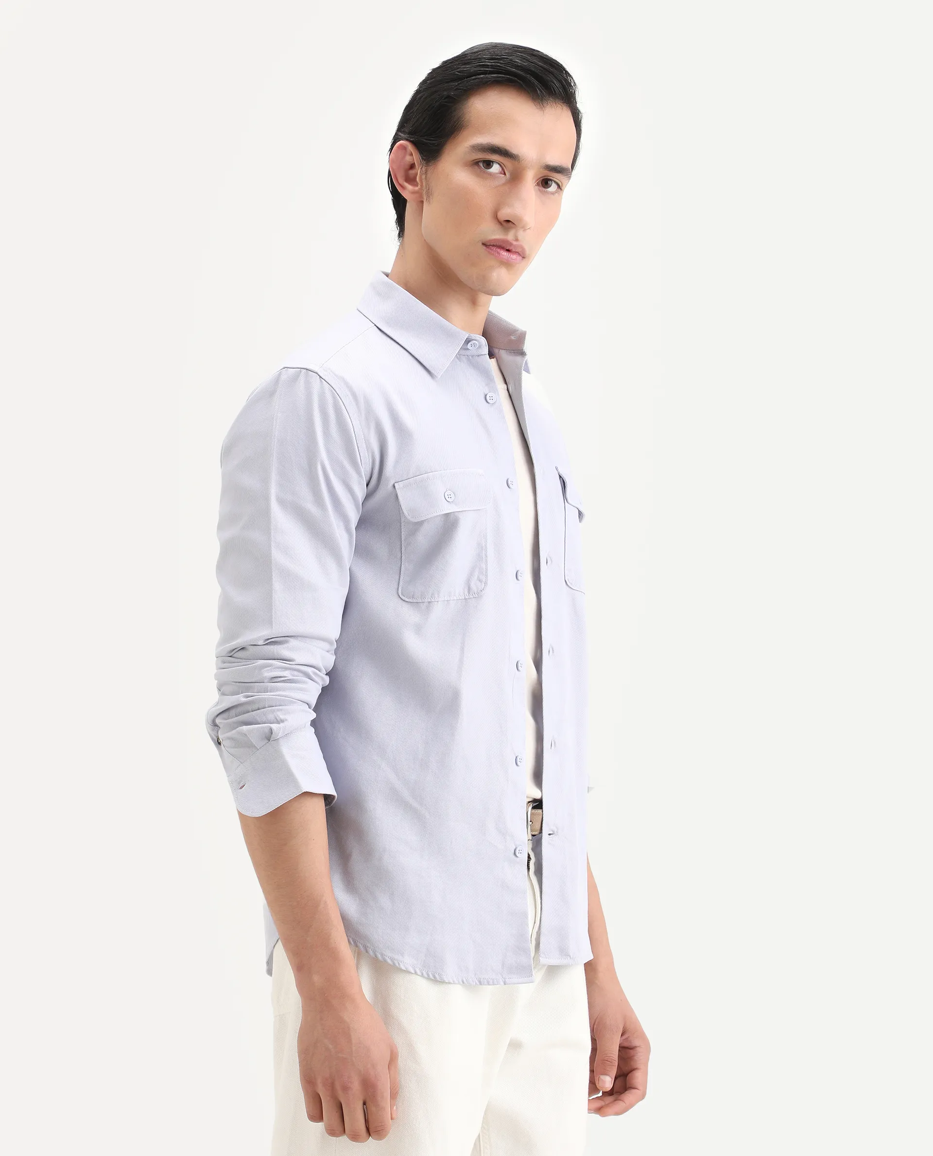 Rare Rabbit Men's Lyton-Ss26 Pastel Blue Cotton Blend Fabric Full Sleeve Spread Collar Regular Fit Plain Shirt - Image 7