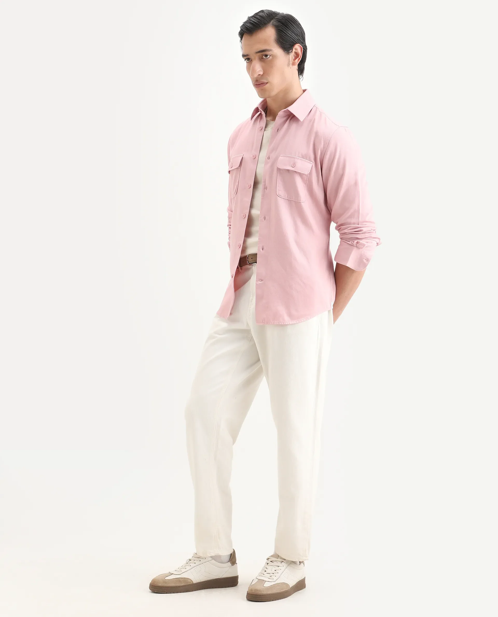 Rare Rabbit Men's Lyton-Ss26 Pastel Pink Cotton Blend Fabric Full Sleeve Spread Collar Regular Fit Plain Shirt - Image 2