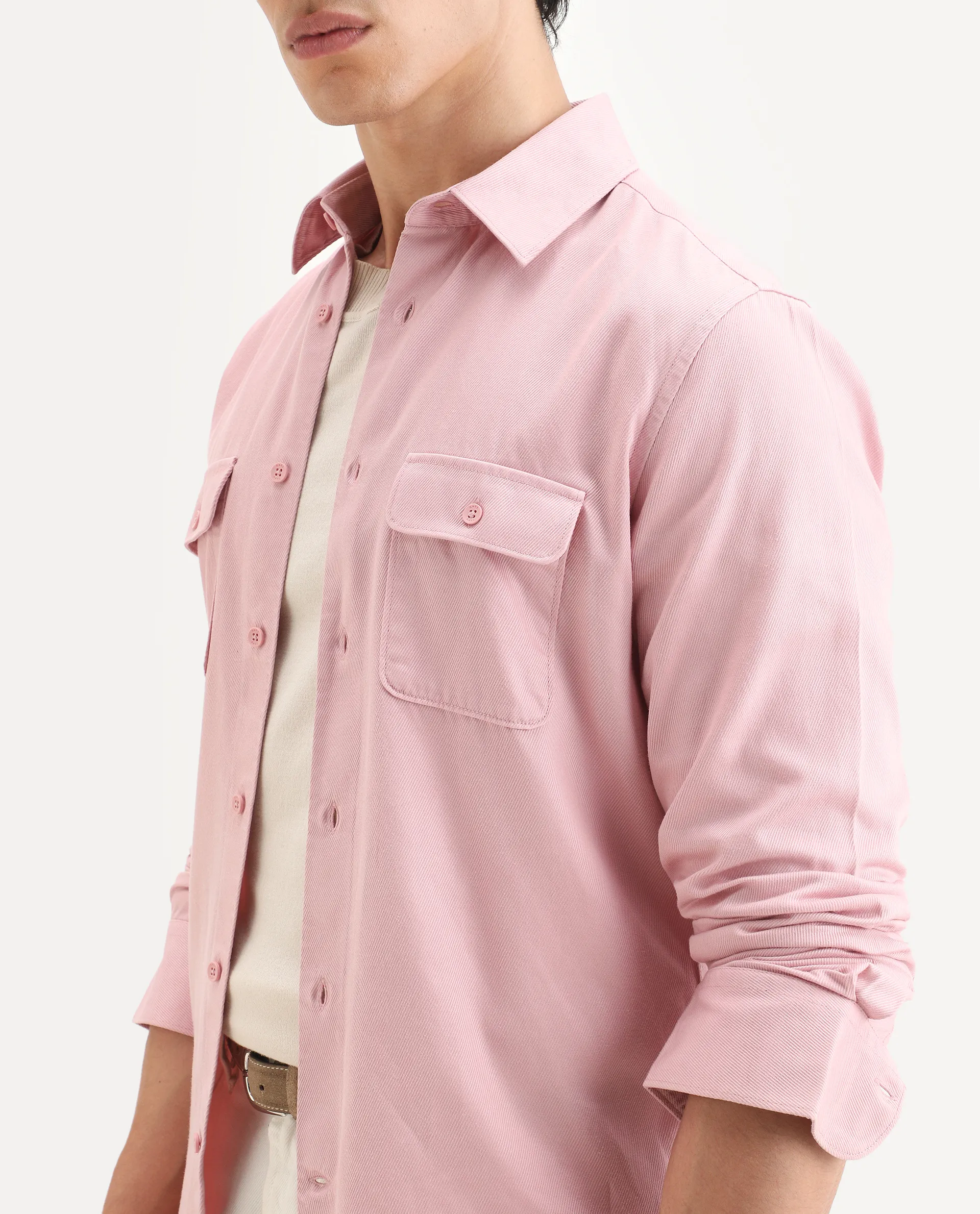 Rare Rabbit Men's Lyton-Ss26 Pastel Pink Cotton Blend Fabric Full Sleeve Spread Collar Regular Fit Plain Shirt - Image 3