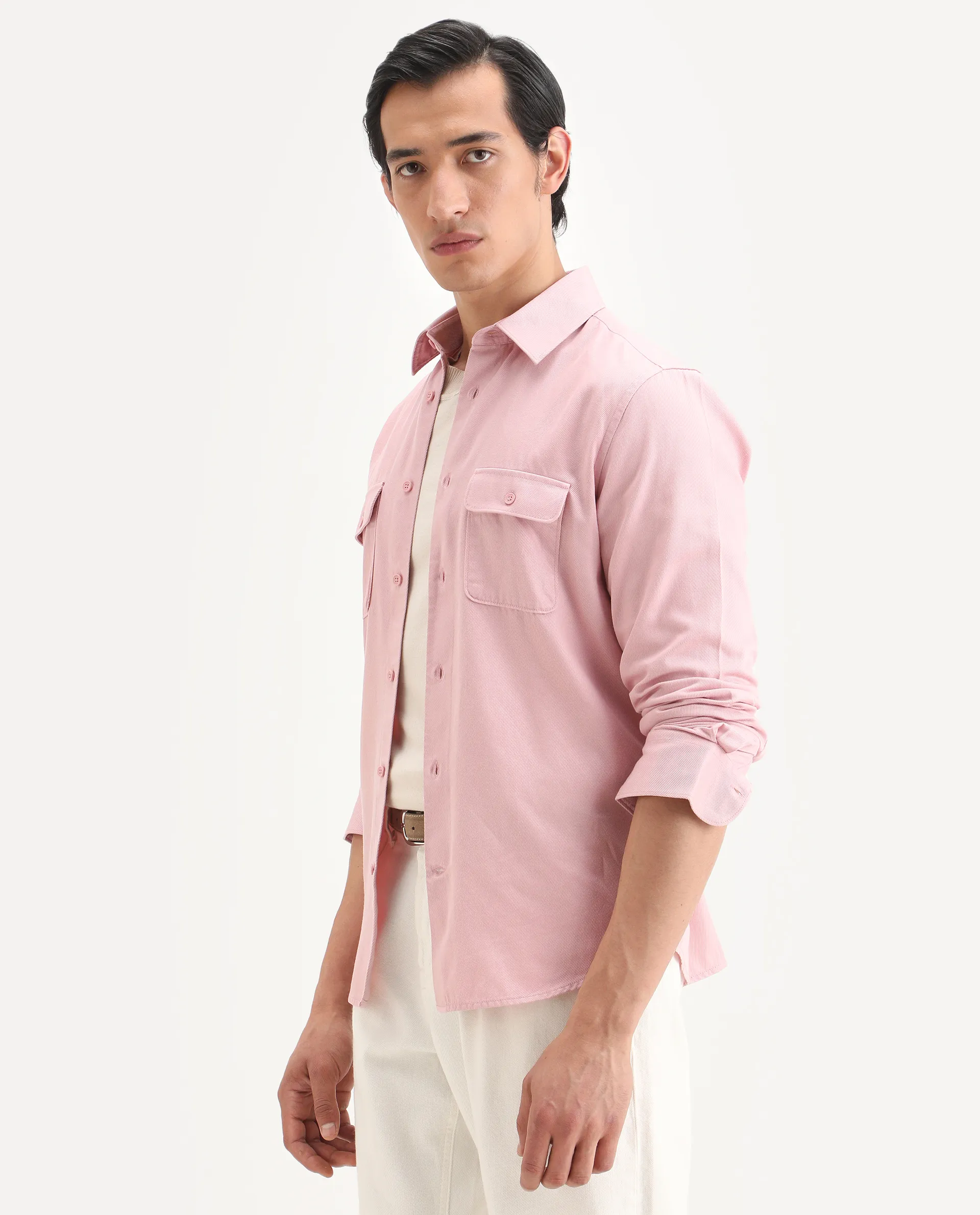 Rare Rabbit Men's Lyton-Ss26 Pastel Pink Cotton Blend Fabric Full Sleeve Spread Collar Regular Fit Plain Shirt - Image 5