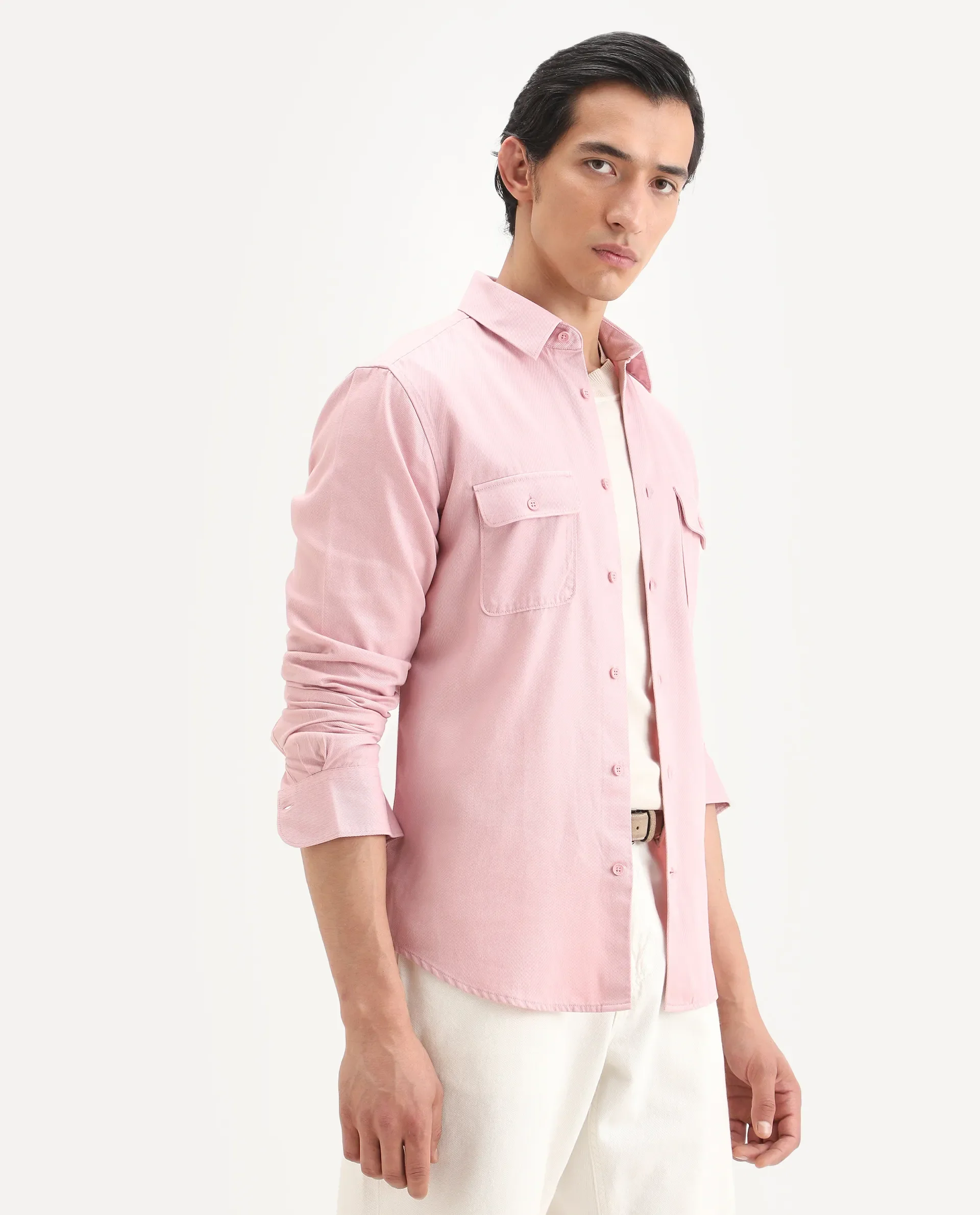 Rare Rabbit Men's Lyton-Ss26 Pastel Pink Cotton Blend Fabric Full Sleeve Spread Collar Regular Fit Plain Shirt - Image 6