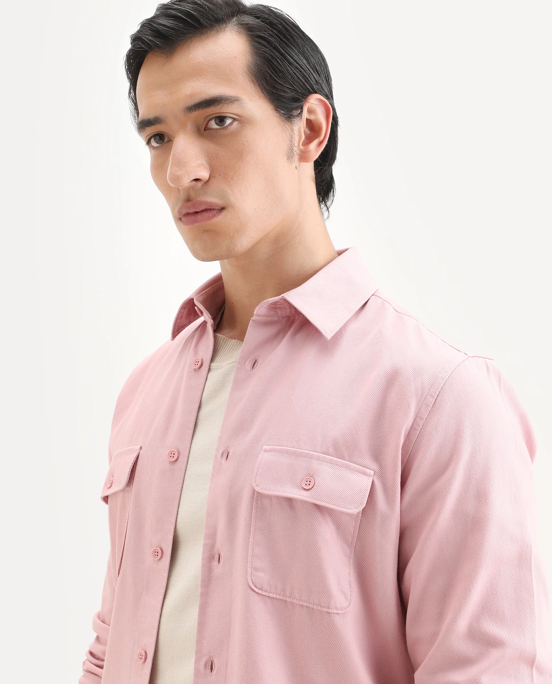 Rare Rabbit Men's Lyton-Ss26 Pastel Pink Cotton Blend Fabric Full Sleeve Spread Collar Regular Fit Plain Shirt - Image 7