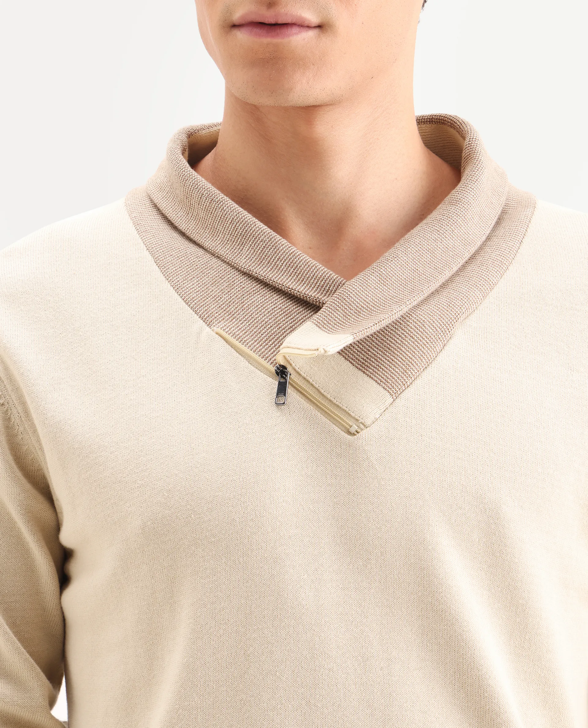 Rare Rabbit Men's Lyzo Beige Cotton Plain Regular Fit Full Sleeve Cowl Neck Sweater - Image 3