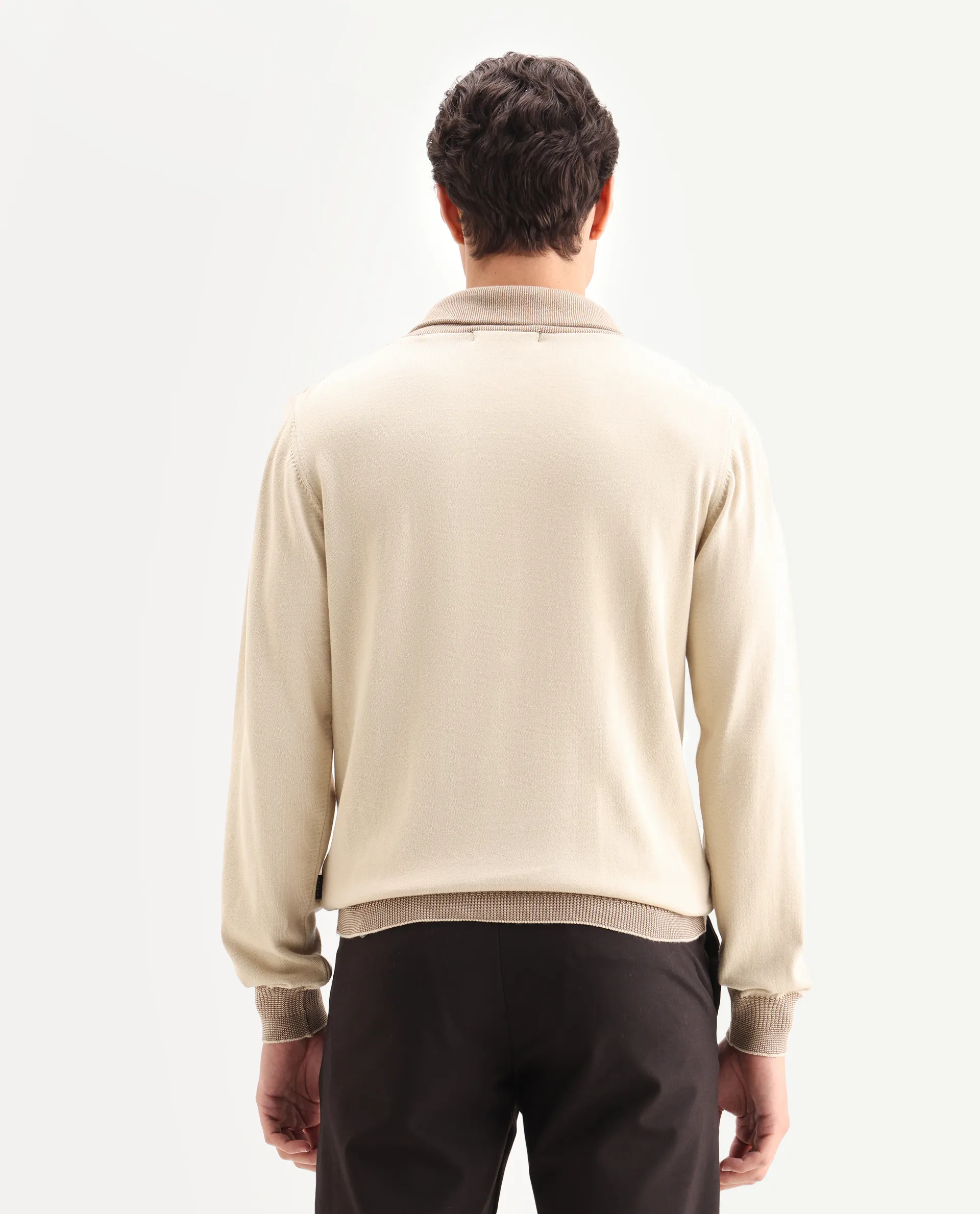 Rare Rabbit Men's Lyzo Beige Cotton Plain Regular Fit Full Sleeve Cowl Neck Sweater - Image 7
