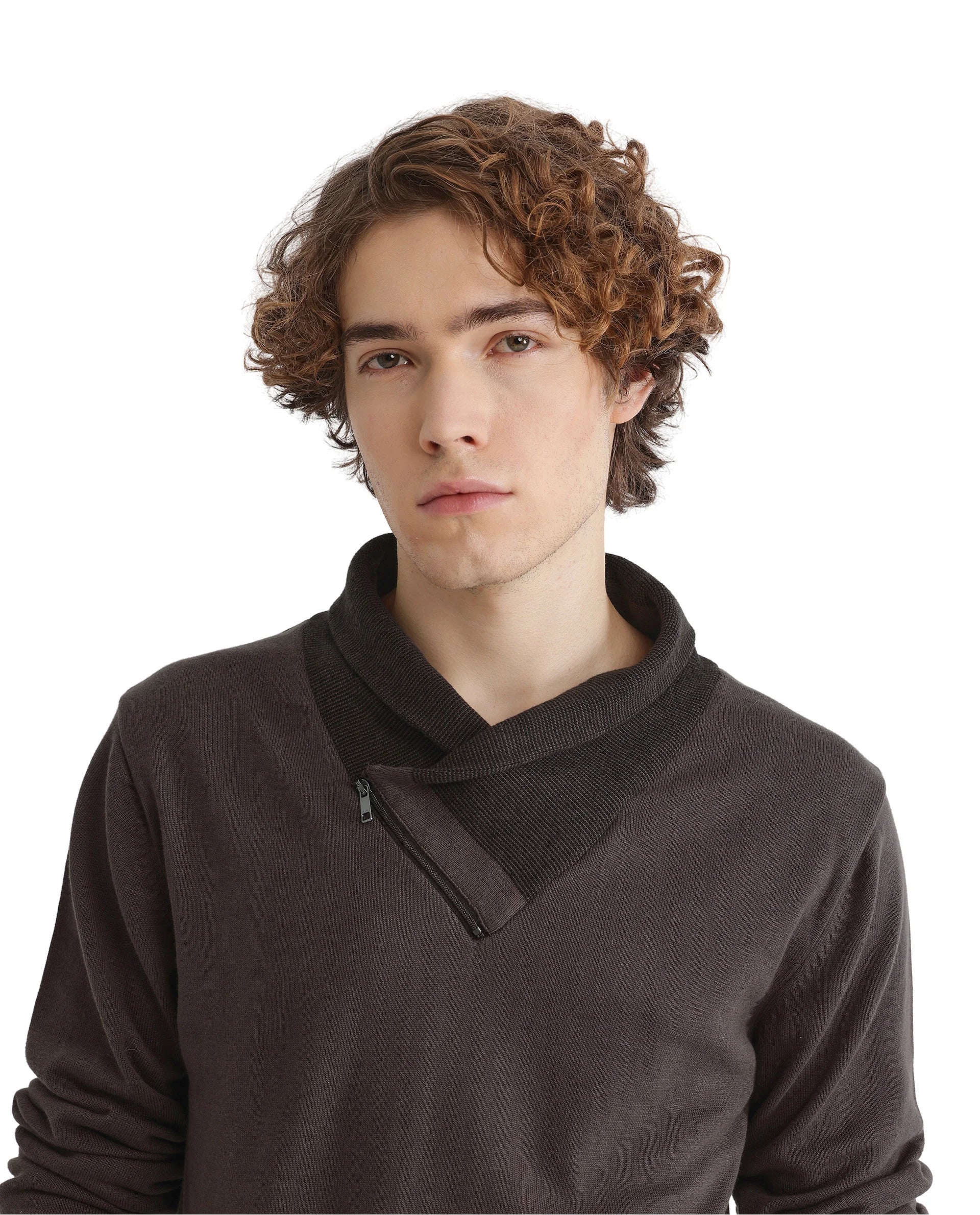 Rare Rabbit Men's Lyzo Brown Cotton Plain Regular Fit Full Sleeve Cowl Neck Sweater - Image 9