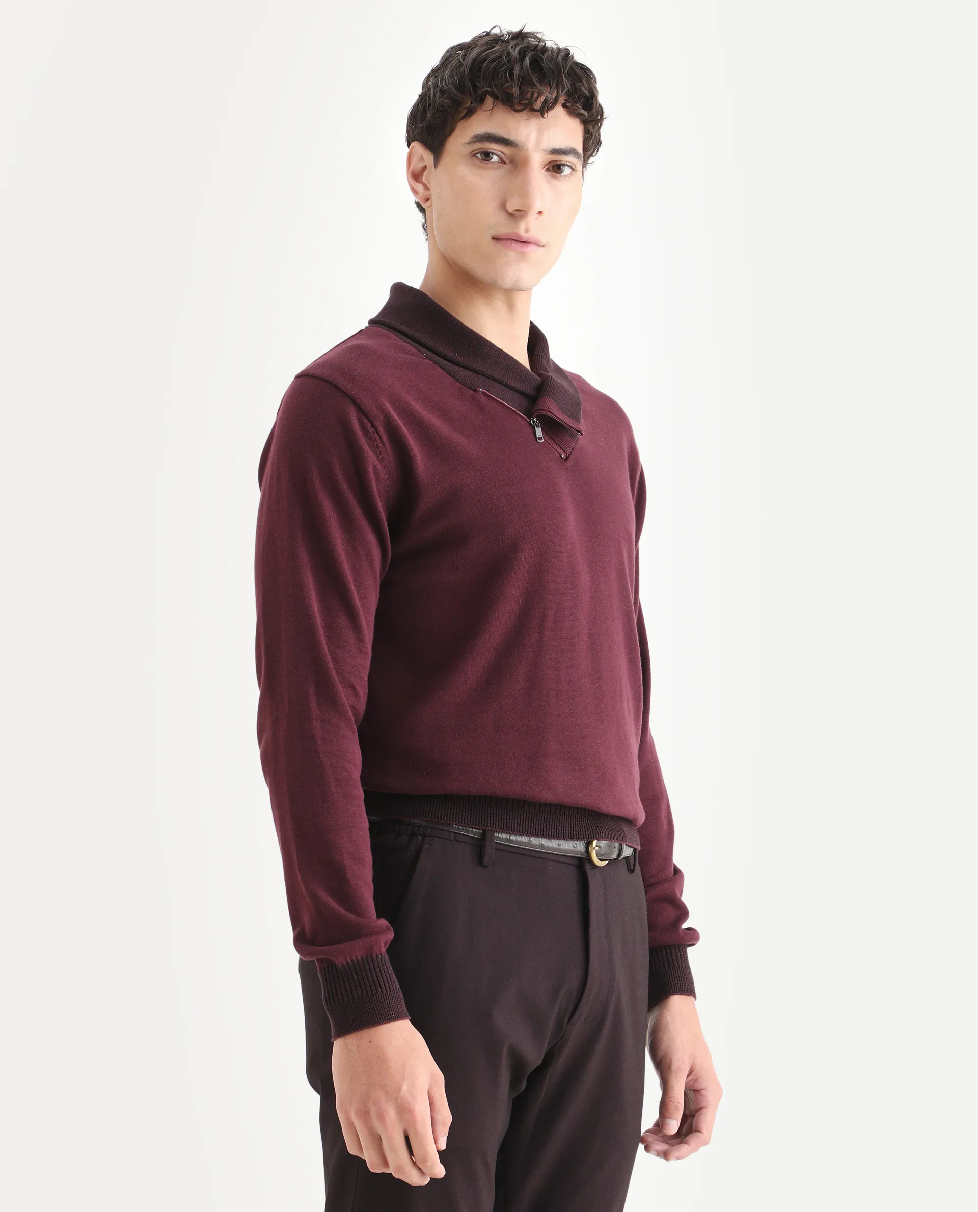 Rare Rabbit Men's Lyzo - Maroon Cotton Plain Regular Fit Full Sleeve Cowl Neck Sweater - Image 5