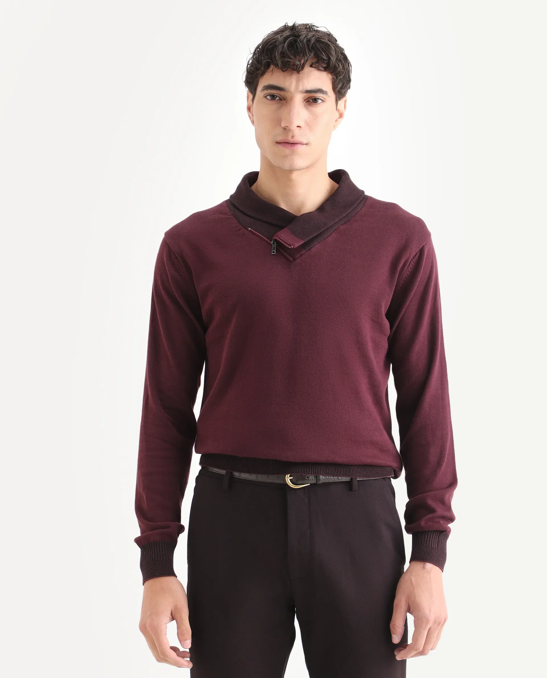 Rare Rabbit Men's Lyzo - Maroon Cotton Plain Regular Fit Full Sleeve Cowl Neck Sweater - Image 6