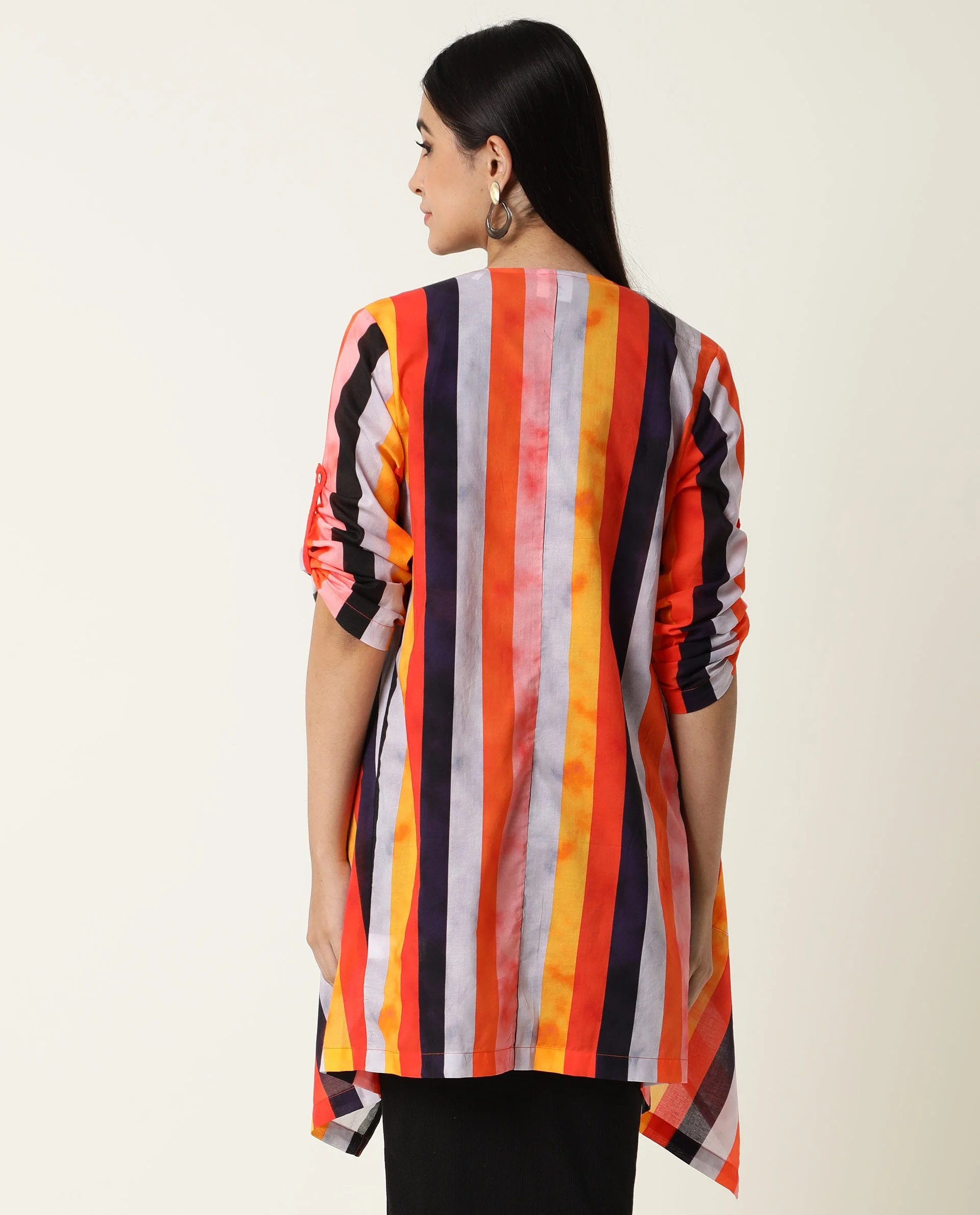 Rareism Women's Maaza Multi Cotton Collarless Striped Relaxed Fit Shrug - Image 8