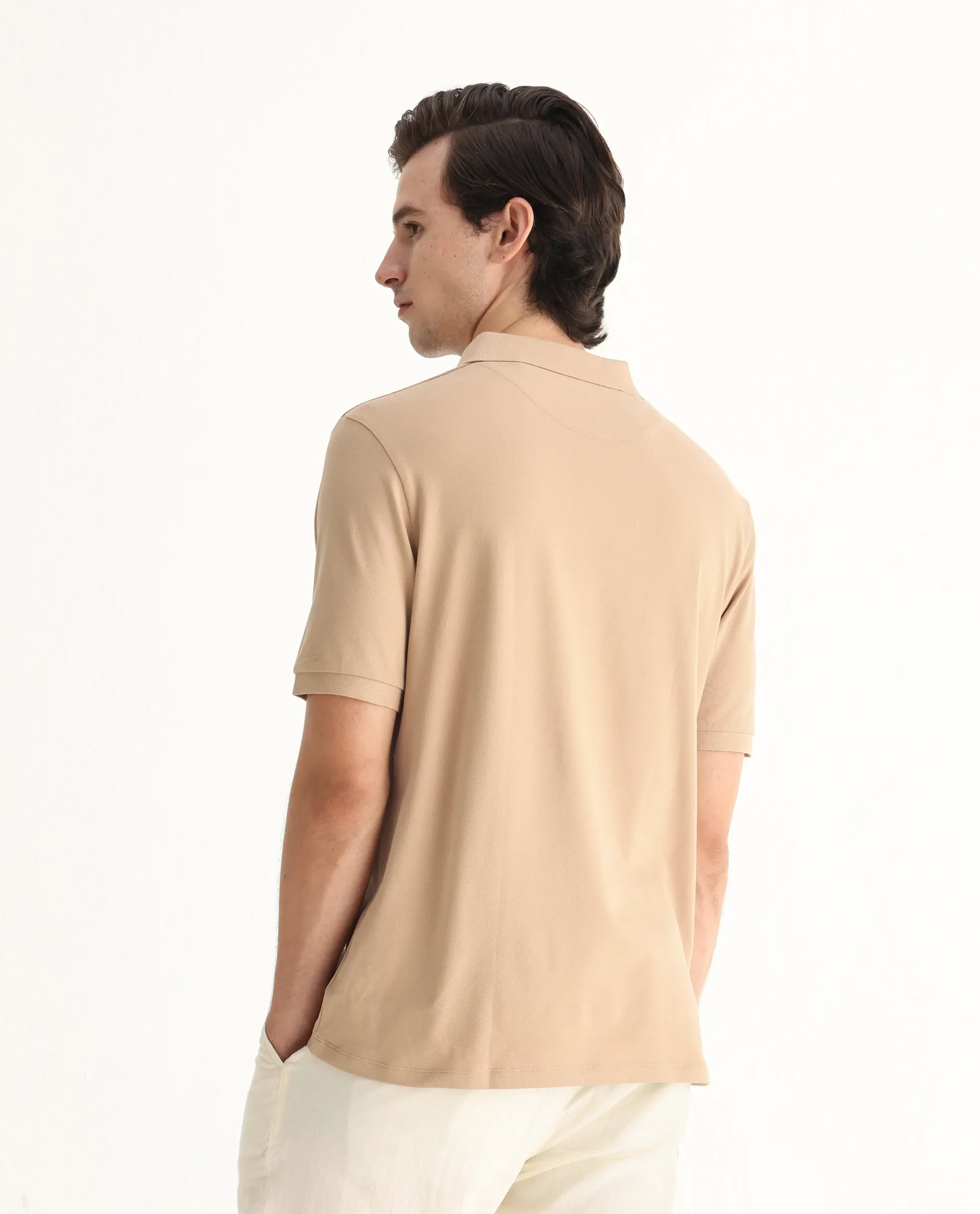 Rare Rabbit Men's Mabe Beige Cotton Plain Regular Fit Half Sleeve Polo - Image 10