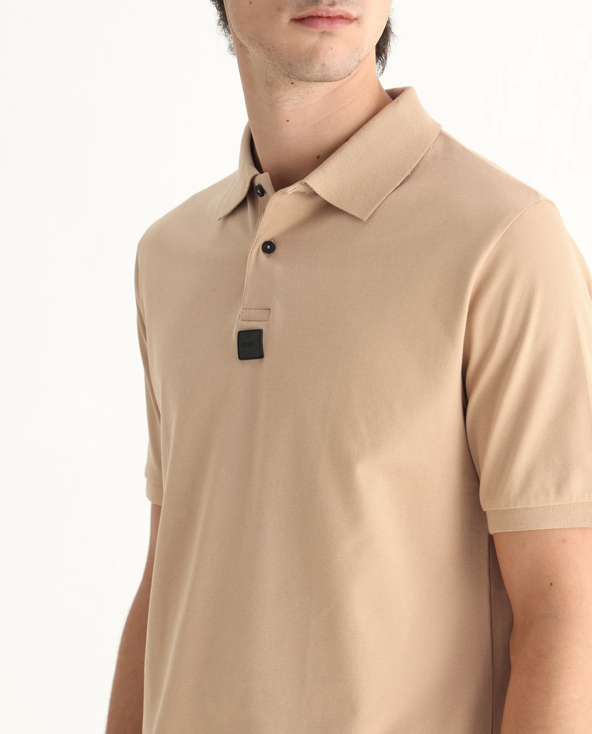 Rare Rabbit Men's Mabe Beige Cotton Plain Regular Fit Half Sleeve Polo - Image 3