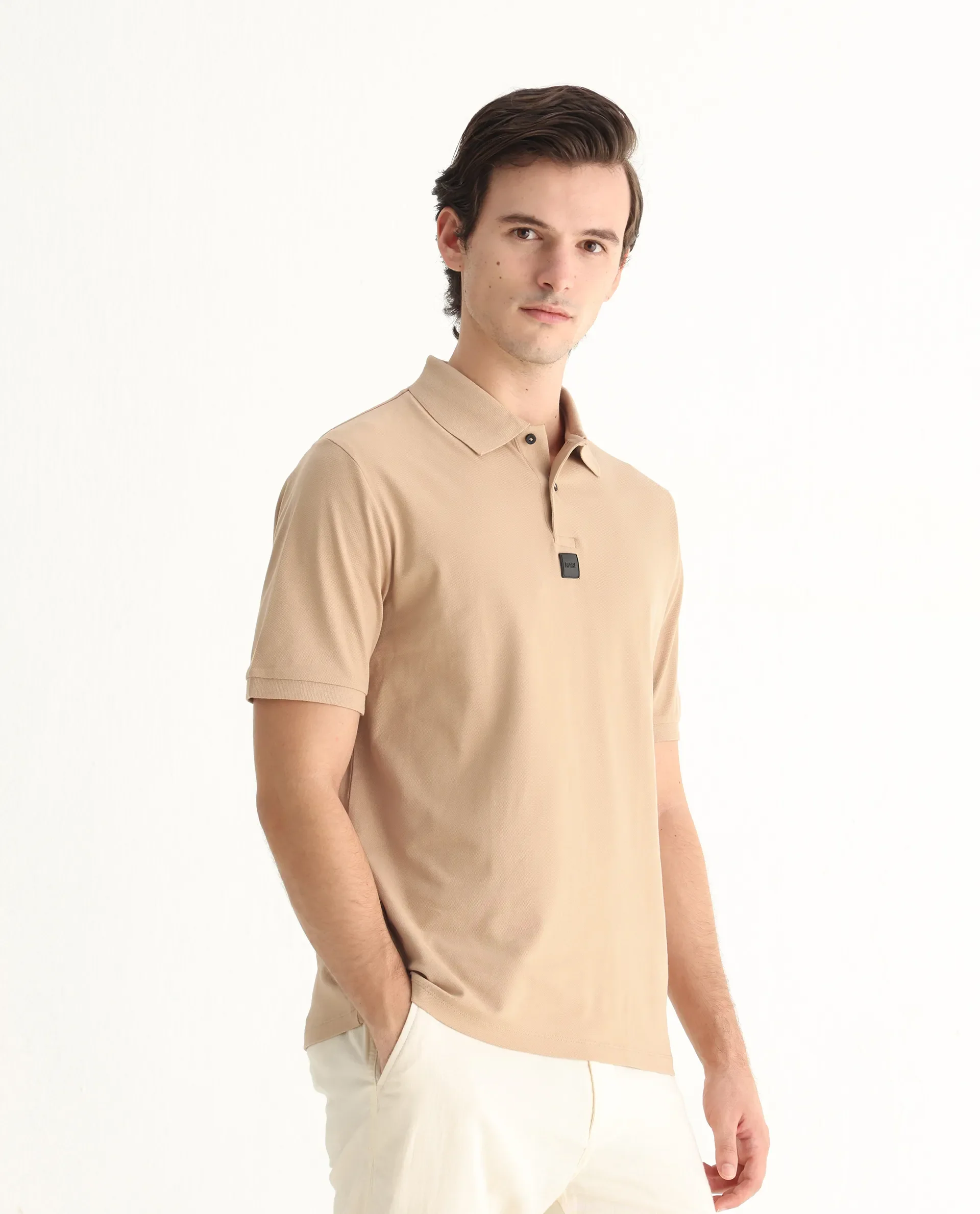 Rare Rabbit Men's Mabe Beige Cotton Plain Regular Fit Half Sleeve Polo - Image 7