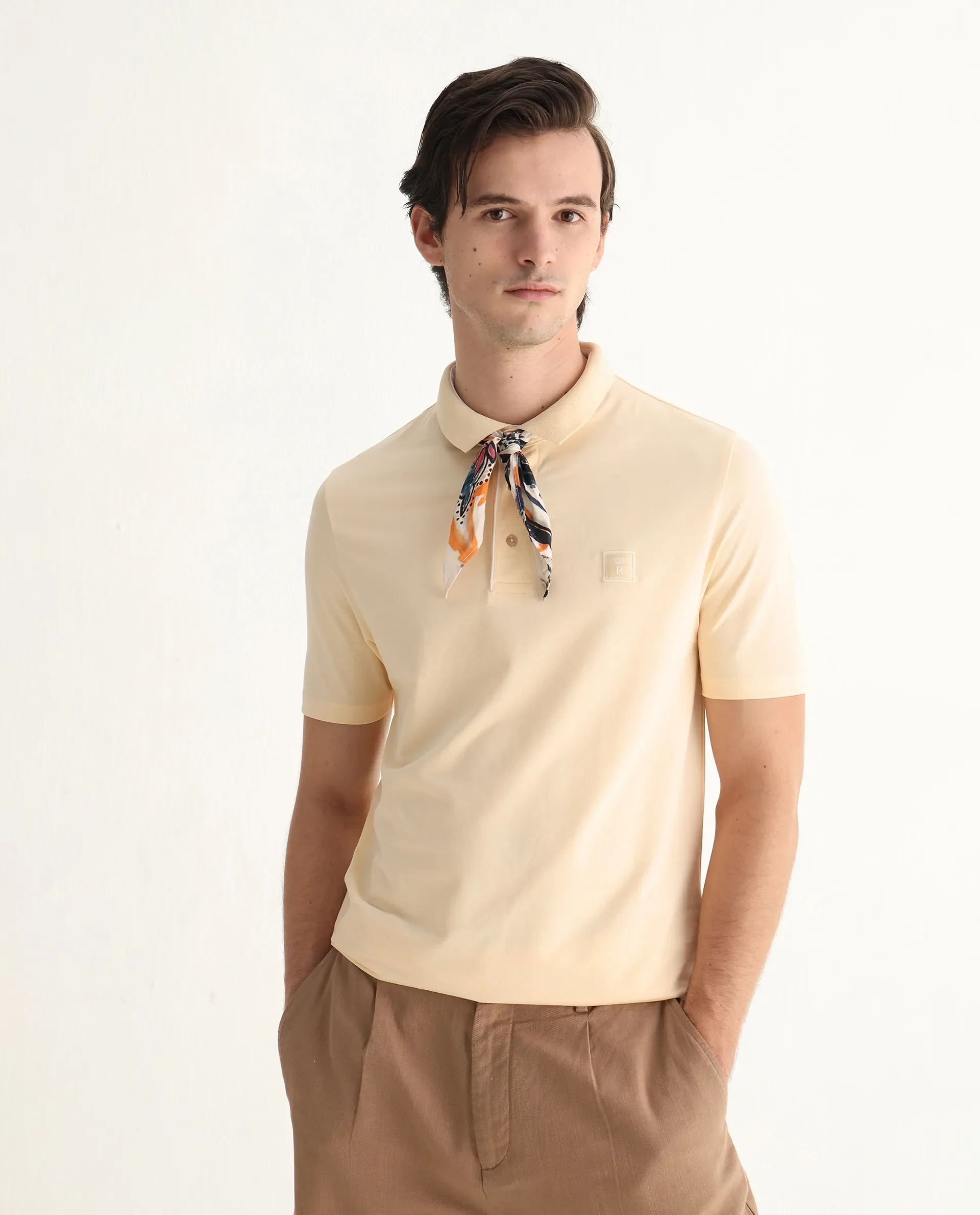 Rare Rabbit Men's Mabe Beige Cotton Plain Regular Fit Half Sleeve Polo - Image 9