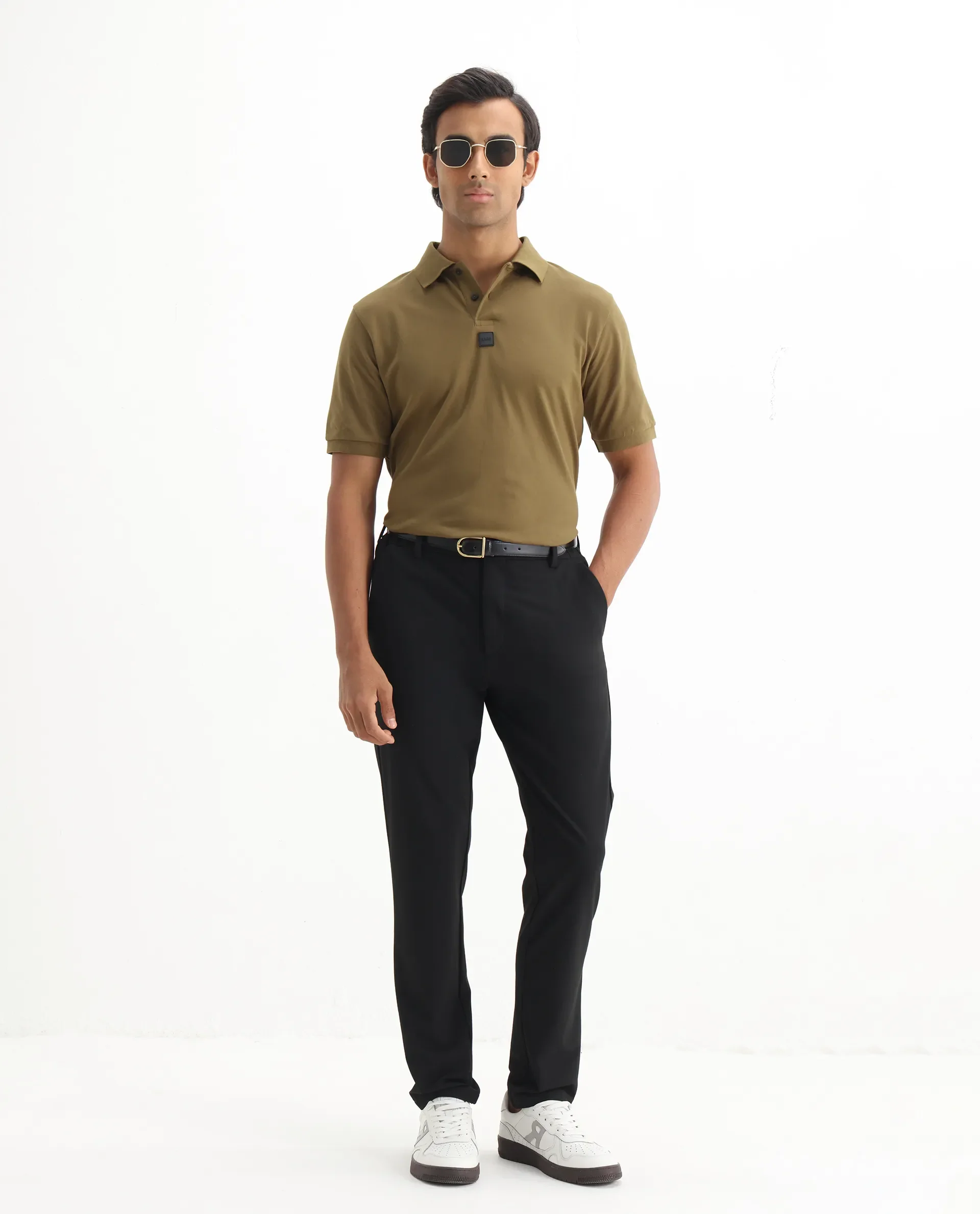 Rare Rabbit Men's Mabe Light Green Cotton Plain Regular Fit Half Sleeve Polo - Image 2