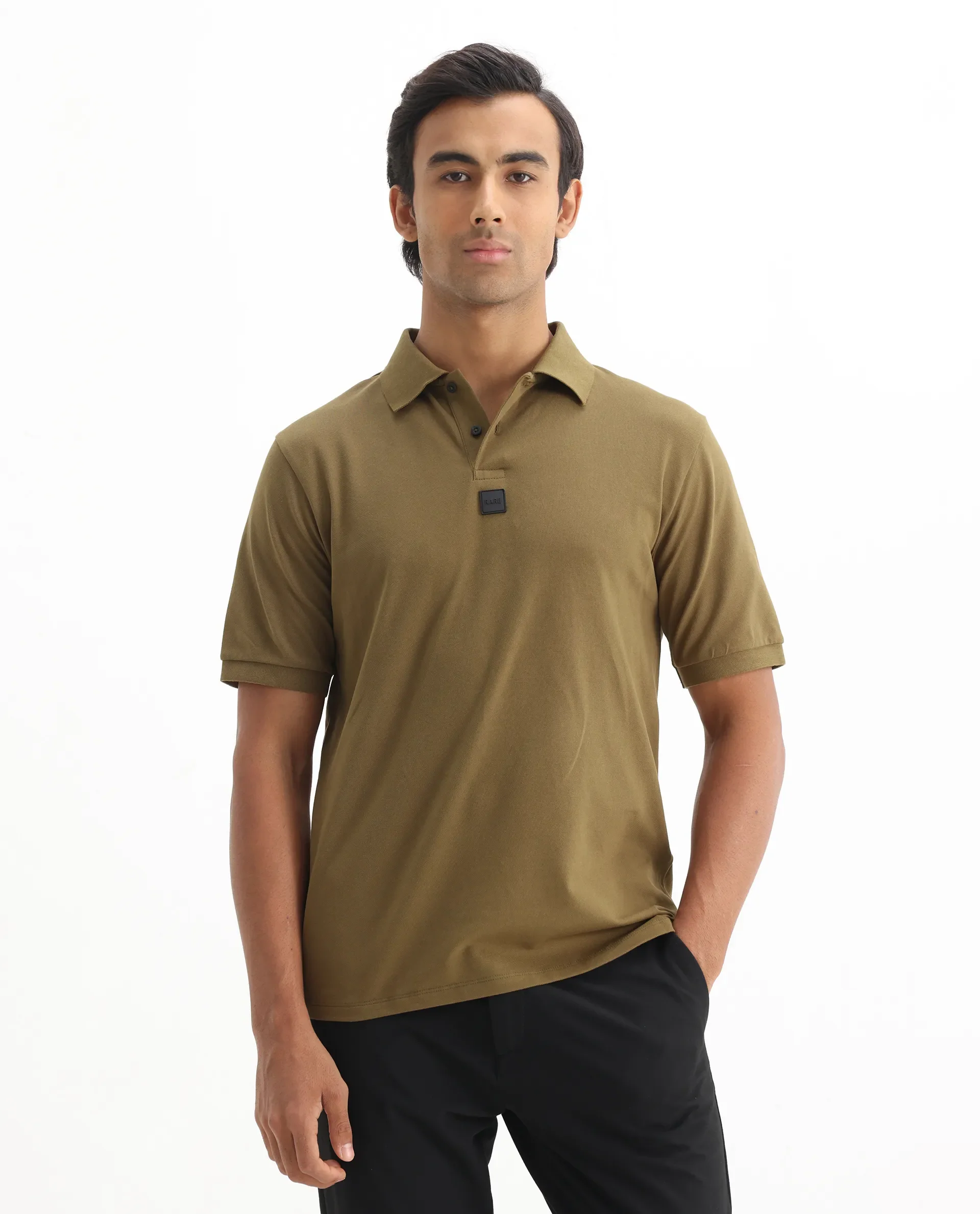 Rare Rabbit Men's Mabe Light Green Cotton Plain Regular Fit Half Sleeve Polo - Image 4