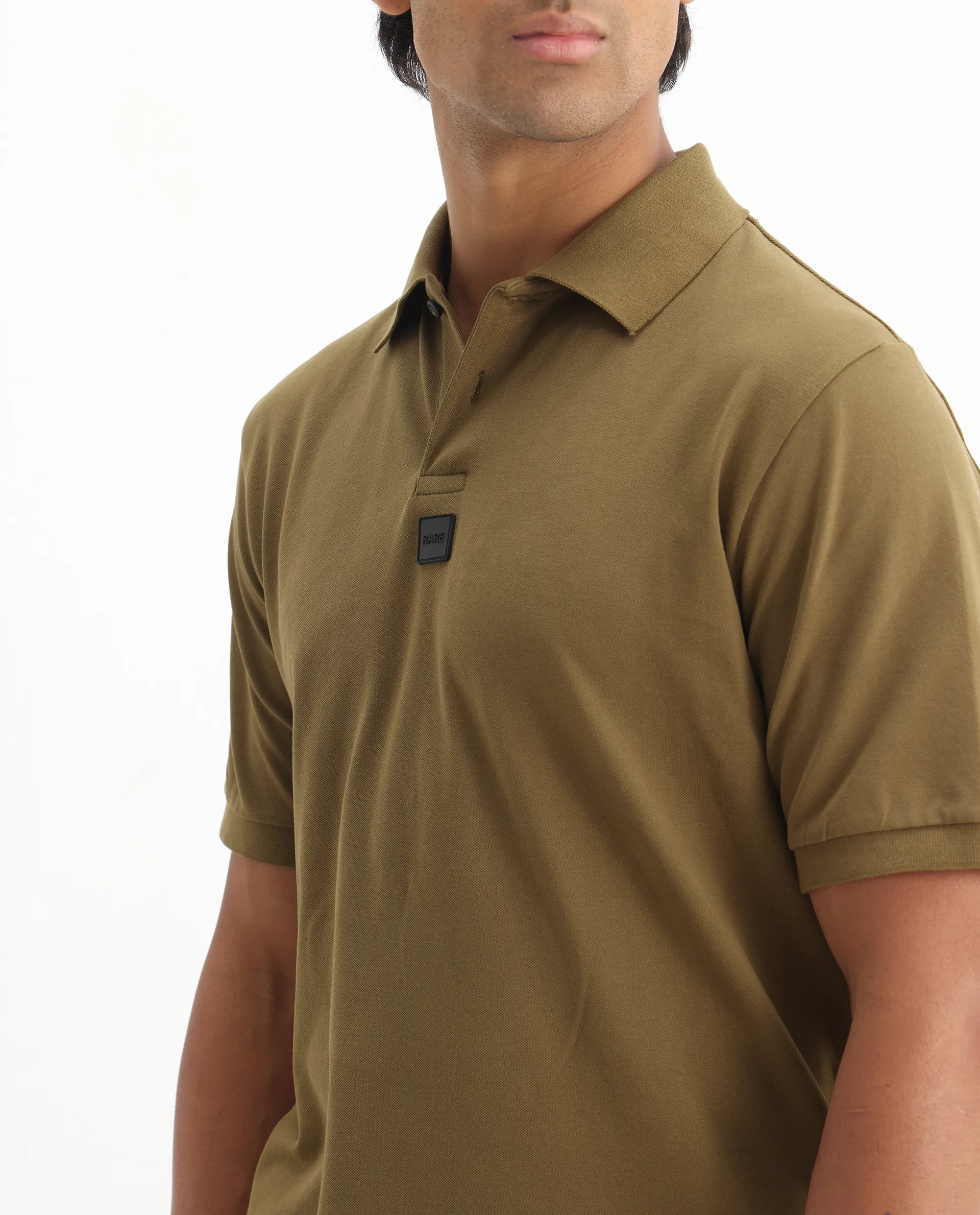 Rare Rabbit Men's Mabe Light Green Cotton Plain Regular Fit Half Sleeve Polo - Image 5