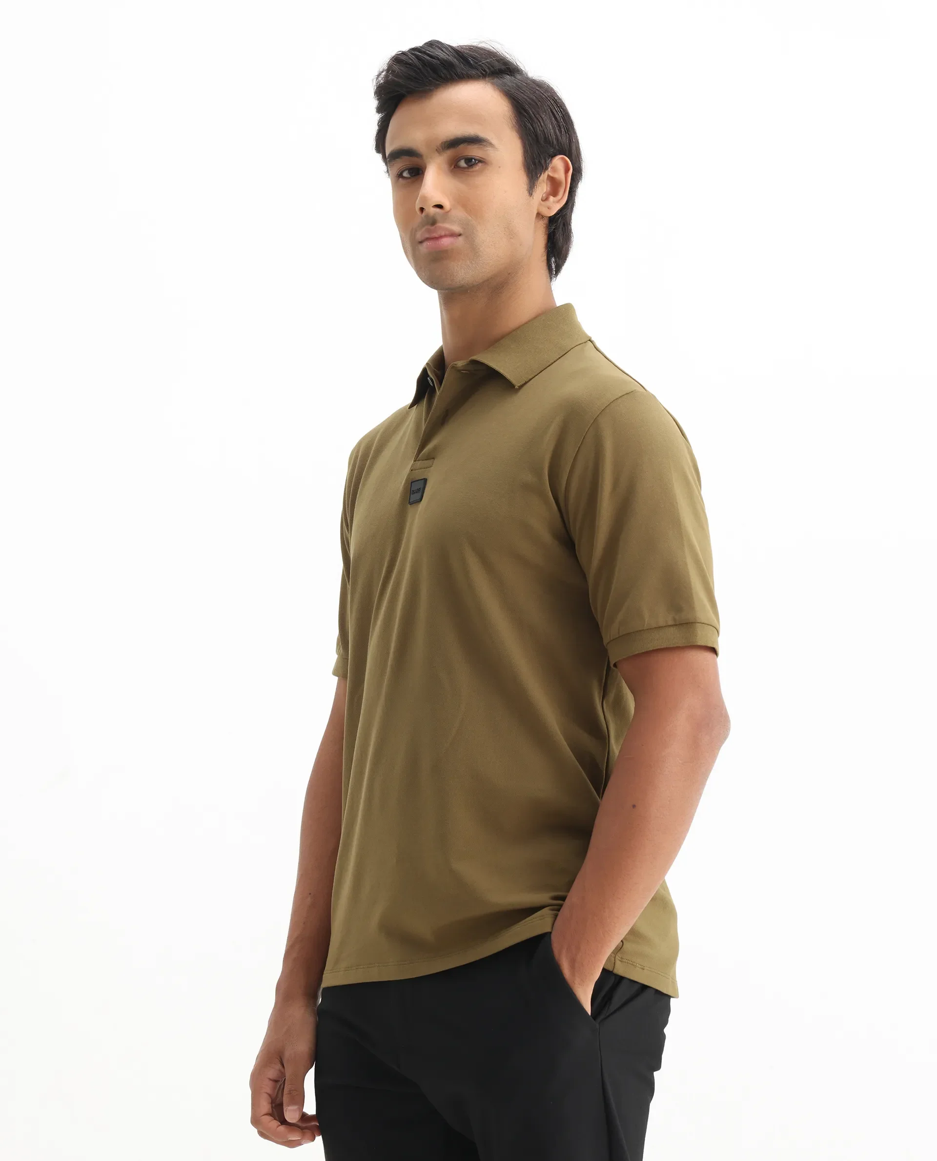 Rare Rabbit Men's Mabe Light Green Cotton Plain Regular Fit Half Sleeve Polo - Image 7