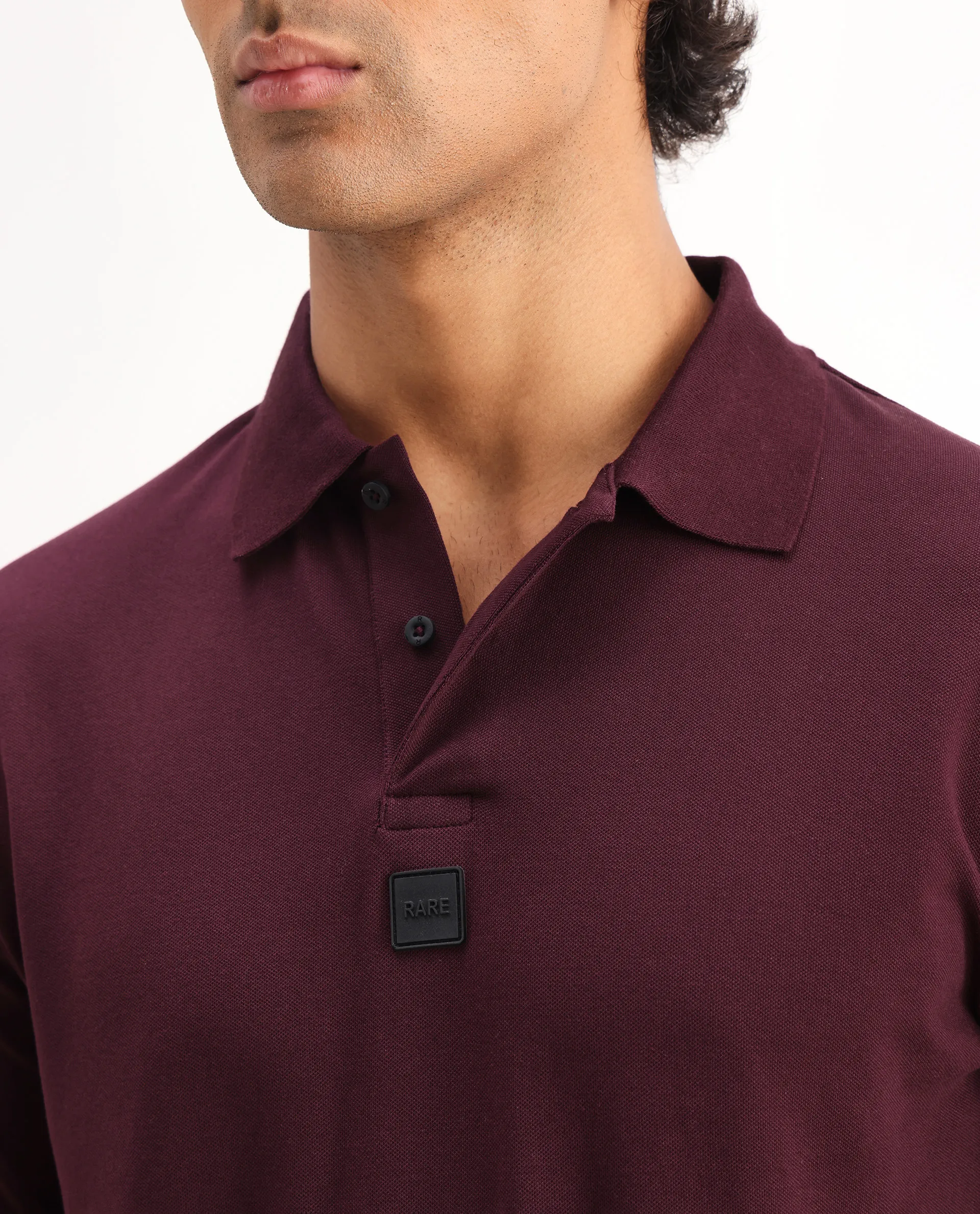 Rare Rabbit Men's Mabe Maroon Cotton Plain Regular Fit Half Sleeve Polo - Image 3