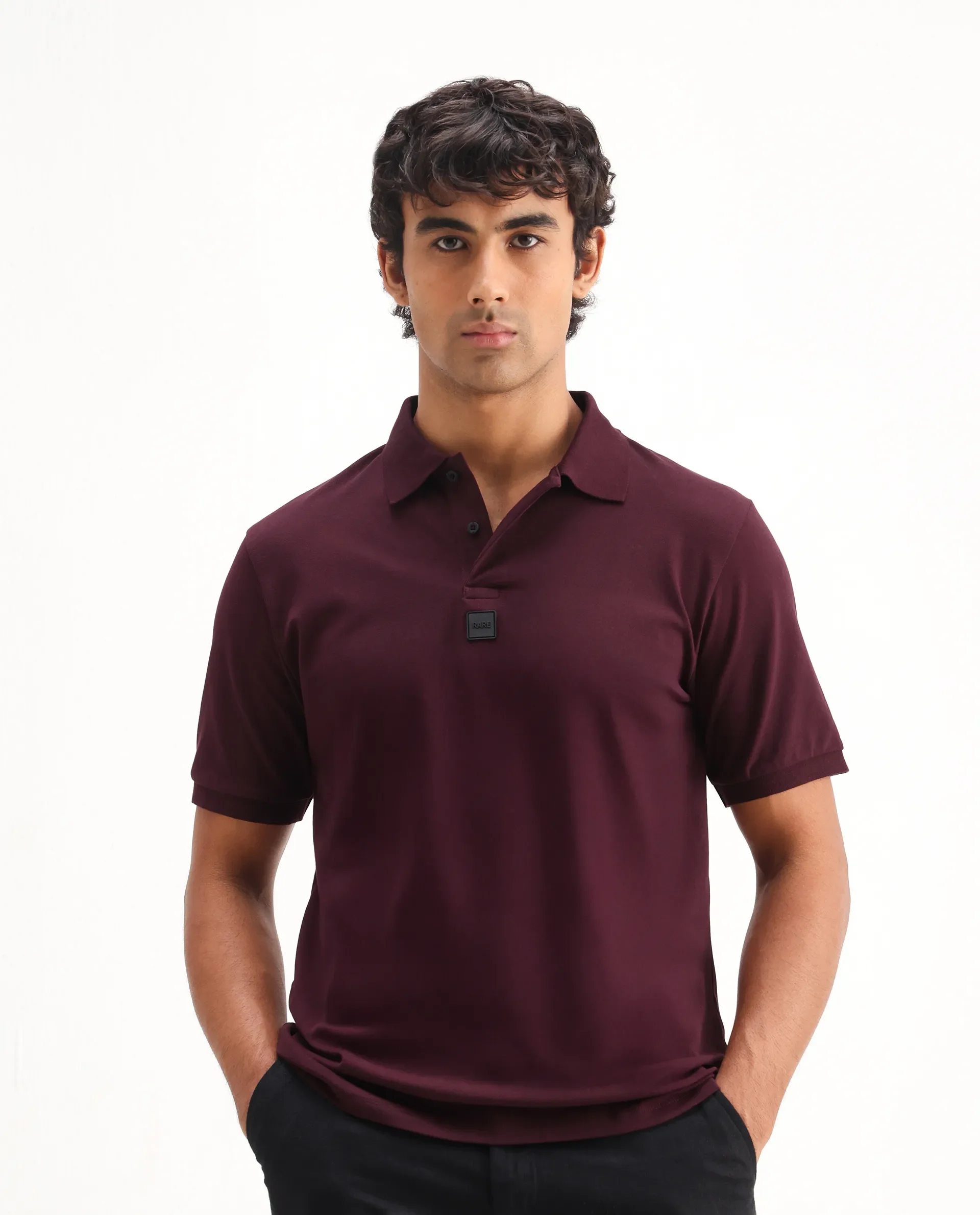 Rare Rabbit Men's Mabe Maroon Cotton Plain Regular Fit Half Sleeve Polo - Image 4