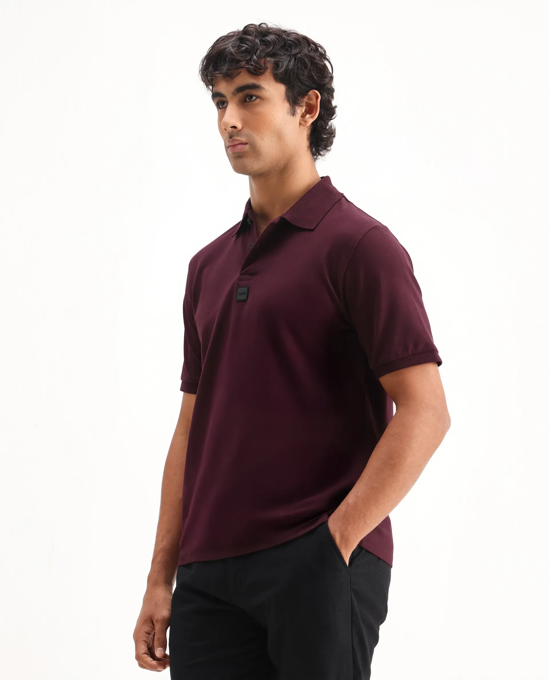 Rare Rabbit Men's Mabe Maroon Cotton Plain Regular Fit Half Sleeve Polo - Image 5