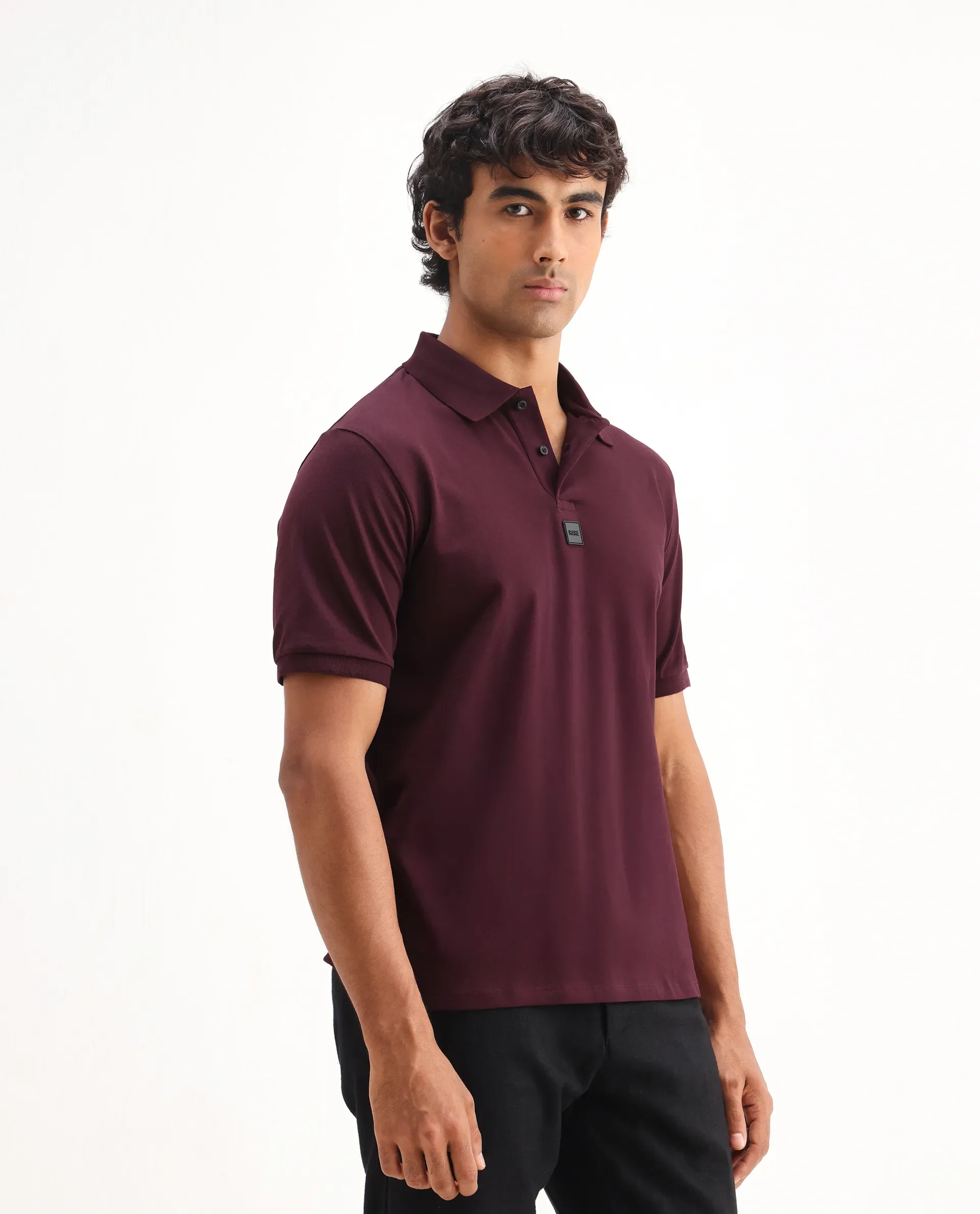 Rare Rabbit Men's Mabe Maroon Cotton Plain Regular Fit Half Sleeve Polo - Image 6