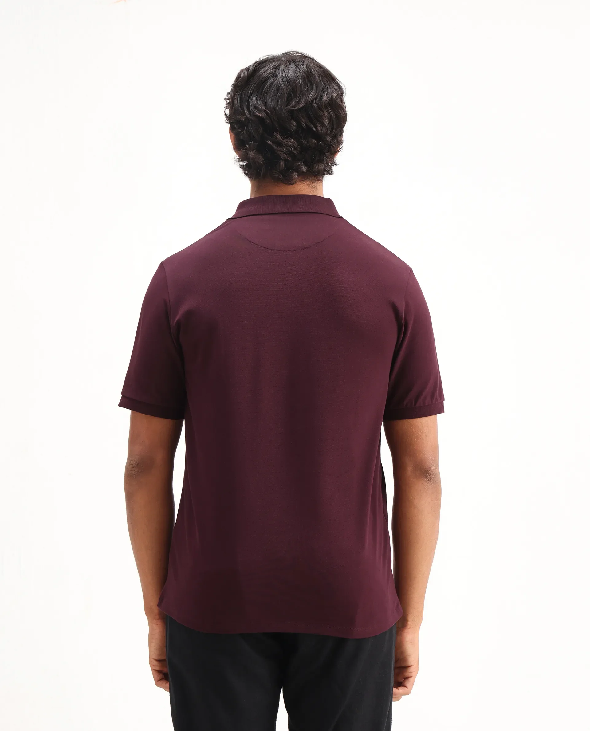 Rare Rabbit Men's Mabe Maroon Cotton Plain Regular Fit Half Sleeve Polo - Image 7