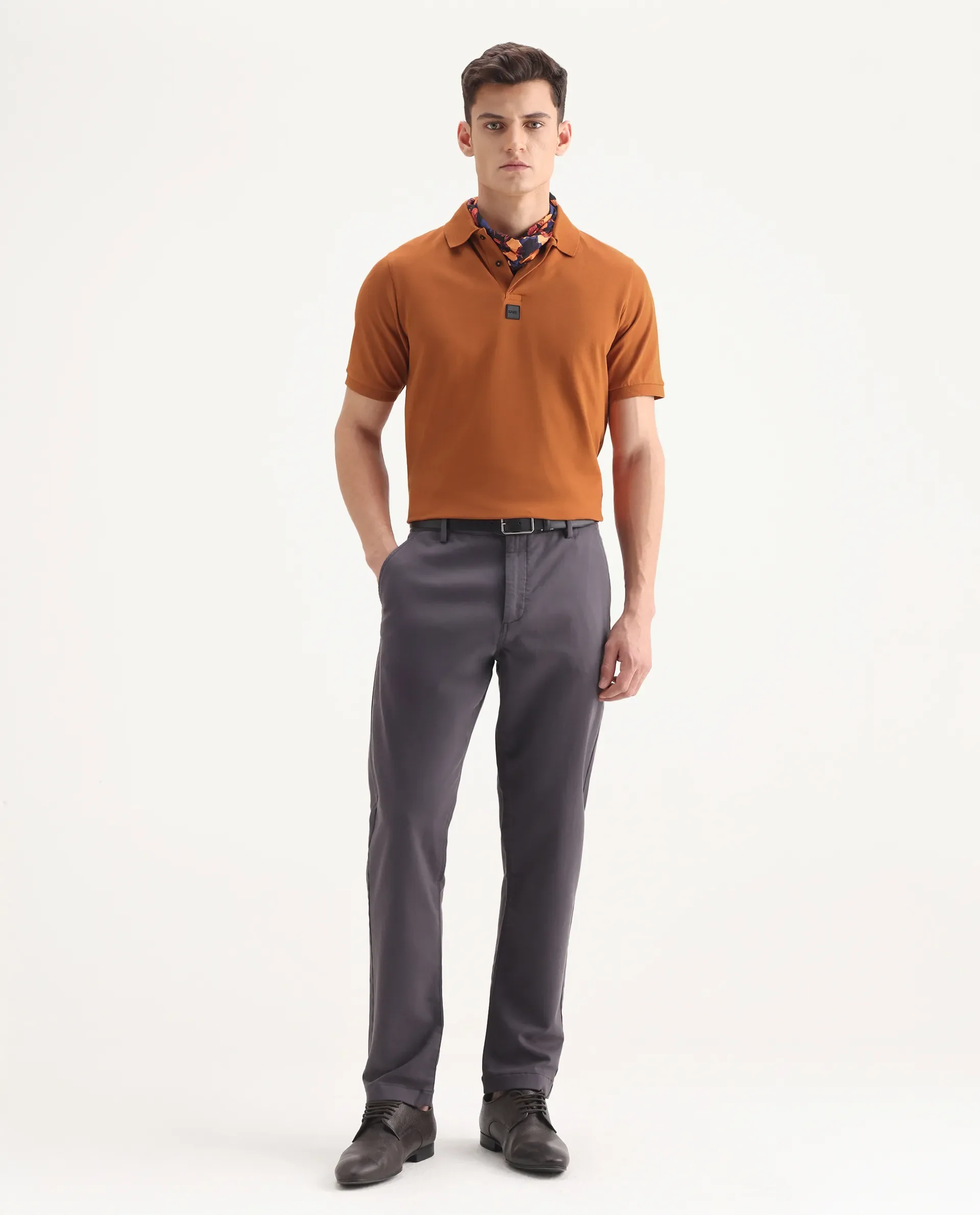 Rare Rabbit Men's Mabe Orange Cotton Plain Regular Fit Half Sleeve Polo - Image 2