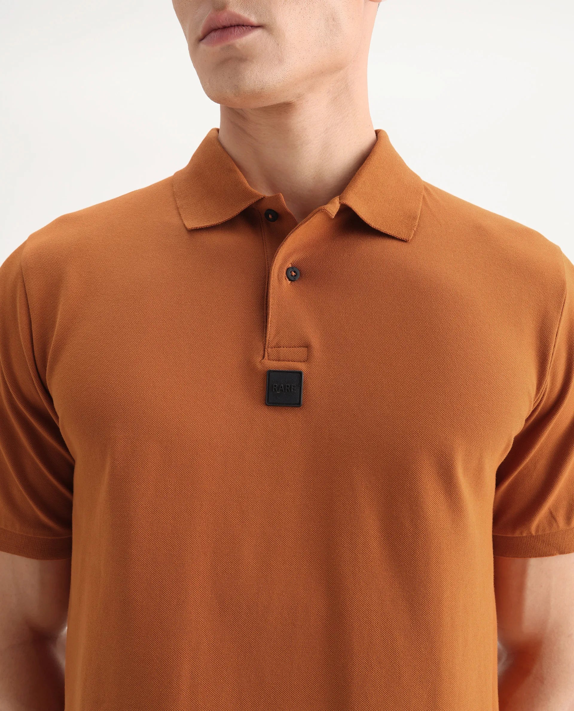 Rare Rabbit Men's Mabe Orange Cotton Plain Regular Fit Half Sleeve Polo - Image 3