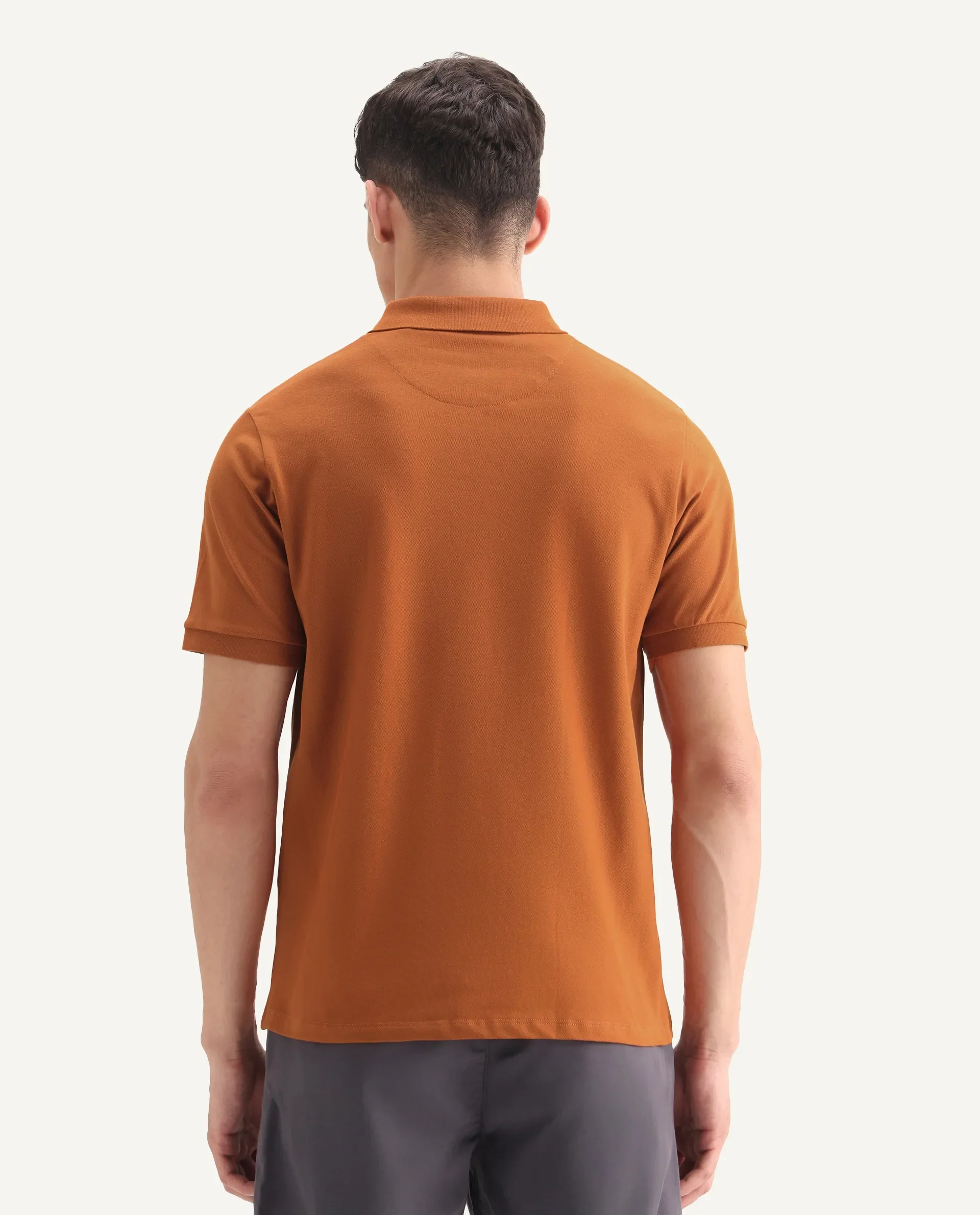 Rare Rabbit Men's Mabe Orange Cotton Plain Regular Fit Half Sleeve Polo - Image 7
