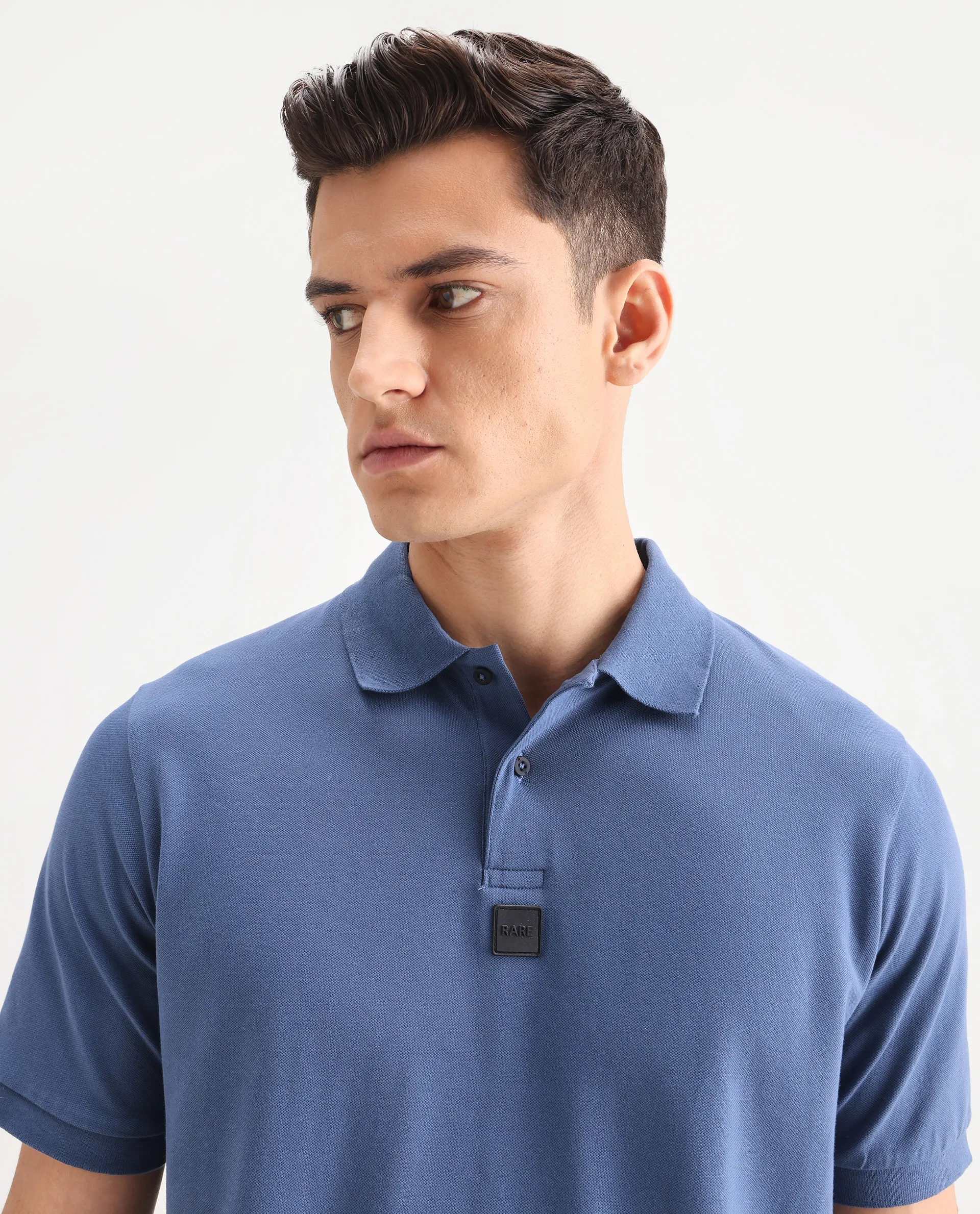 Rare Rabbit Men's Mabe Petrol Cotton Plain Regular Fit Half Sleeve Polo - Image 3