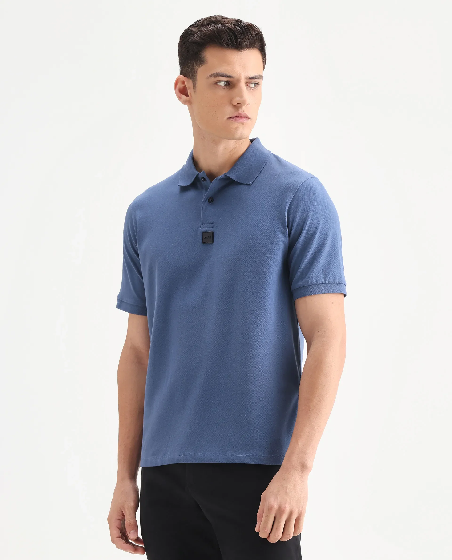 Rare Rabbit Men's Mabe Petrol Cotton Plain Regular Fit Half Sleeve Polo - Image 5