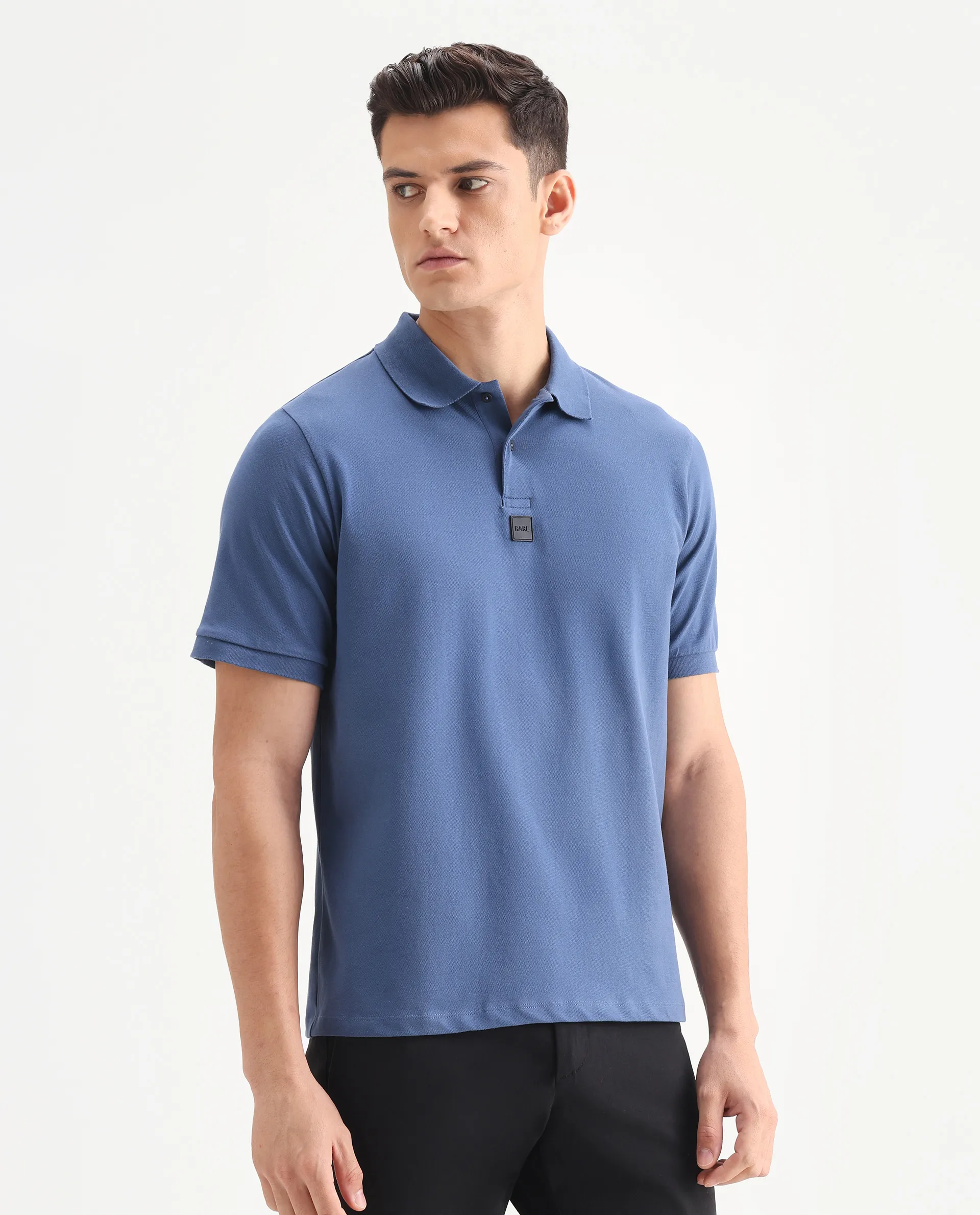 Rare Rabbit Men's Mabe Petrol Cotton Plain Regular Fit Half Sleeve Polo - Image 6