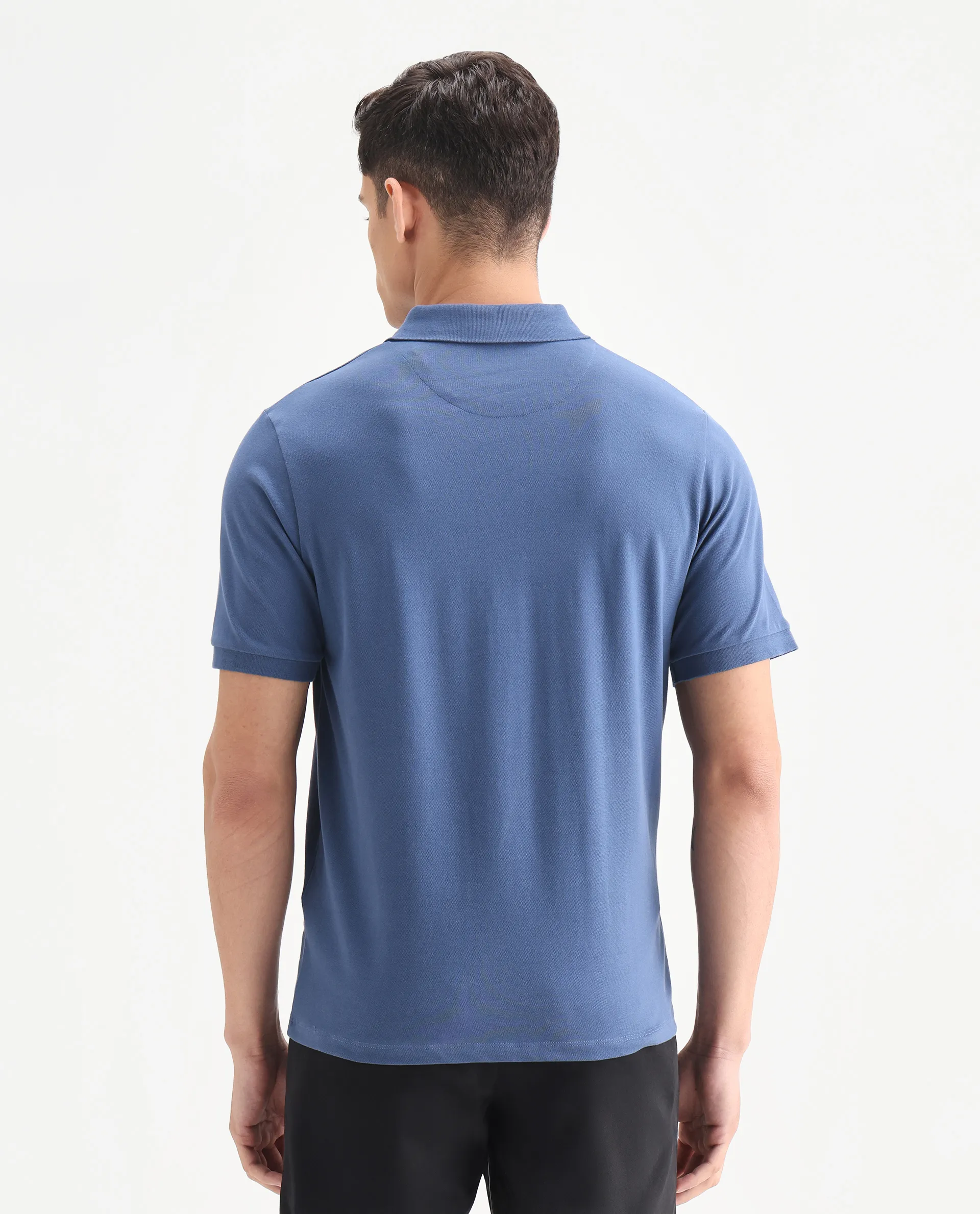 Rare Rabbit Men's Mabe Petrol Cotton Plain Regular Fit Half Sleeve Polo - Image 7