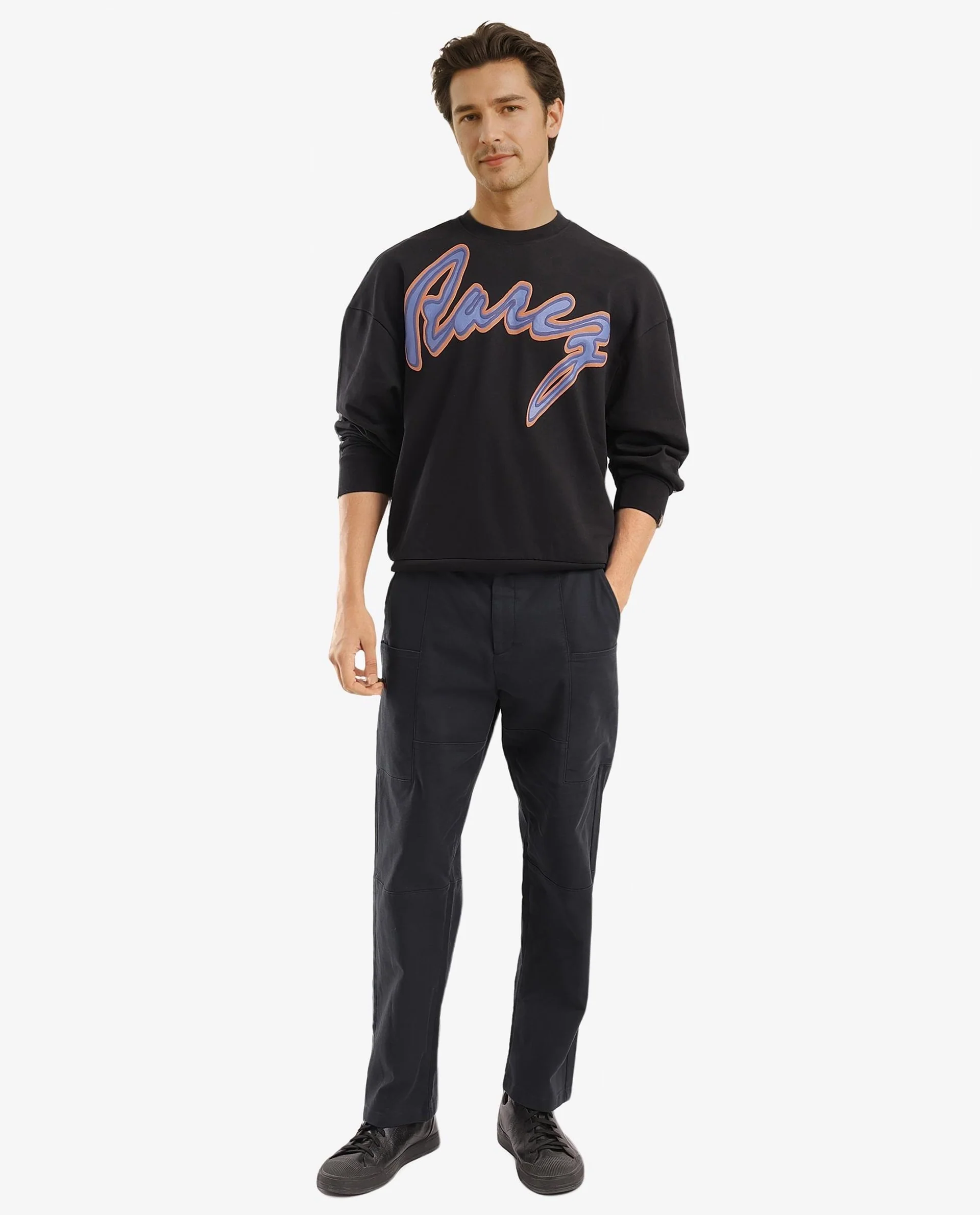 Rare Rabbit Men's Mabel Black Cotton Printed Oversized Fit Full Sleeve Crew Neck Sweatshirt - Image 2