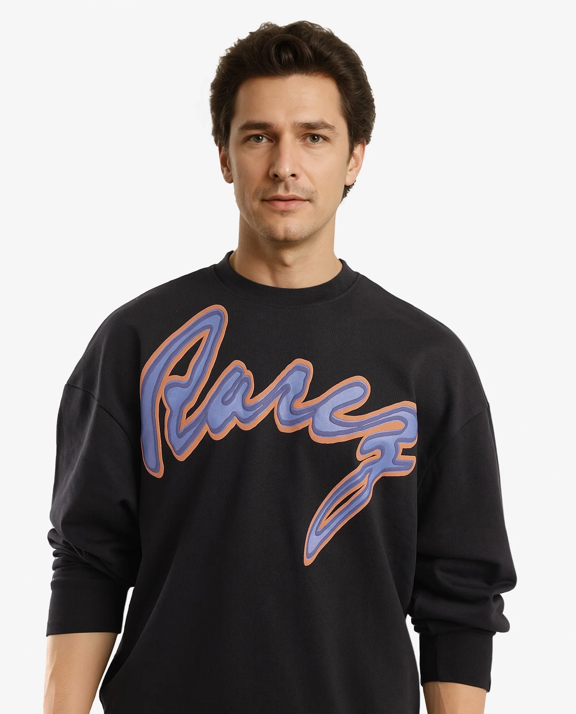 Rare Rabbit Men's Mabel Black Cotton Printed Oversized Fit Full Sleeve Crew Neck Sweatshirt - Image 5