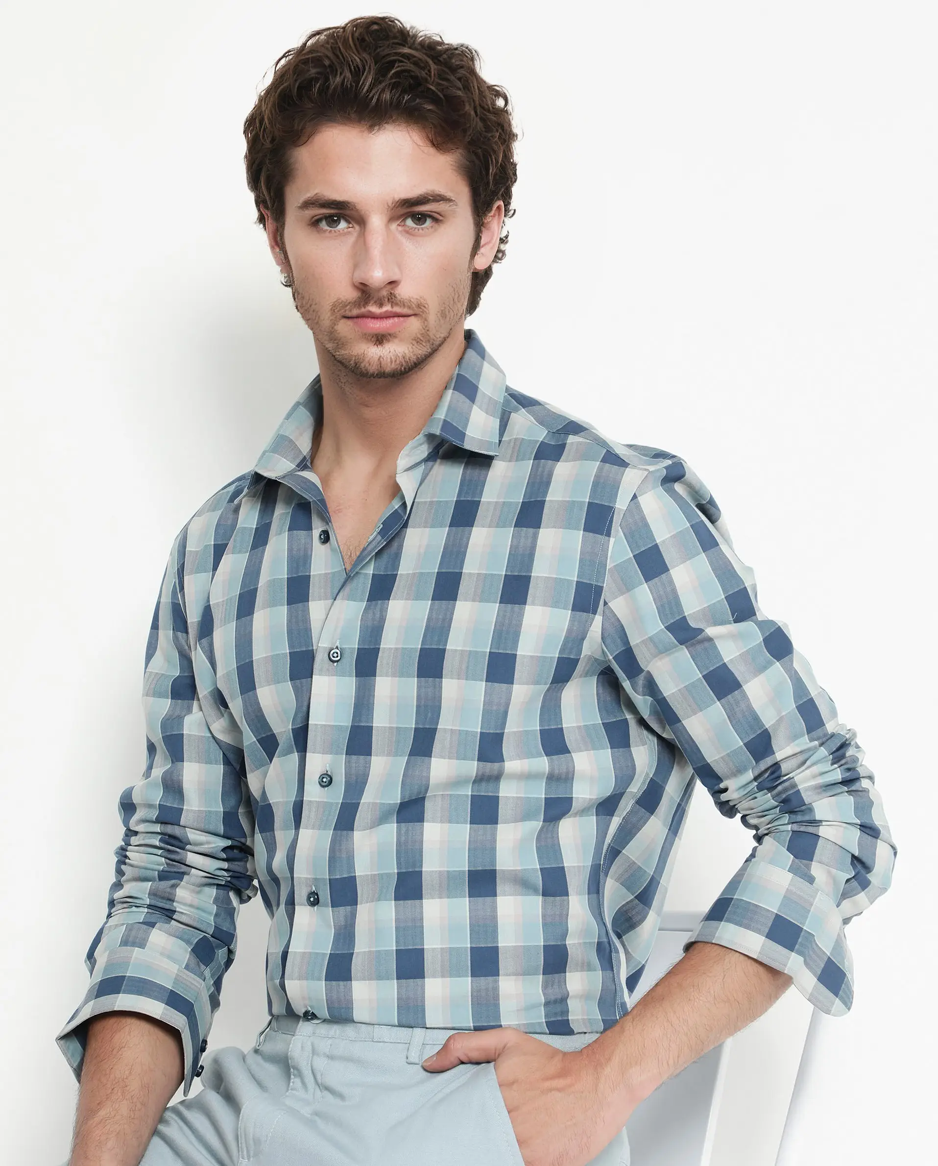 Rare Rabbit Men's Cotton Checked Print Regular Fit Full Sleeve Collared Shirt