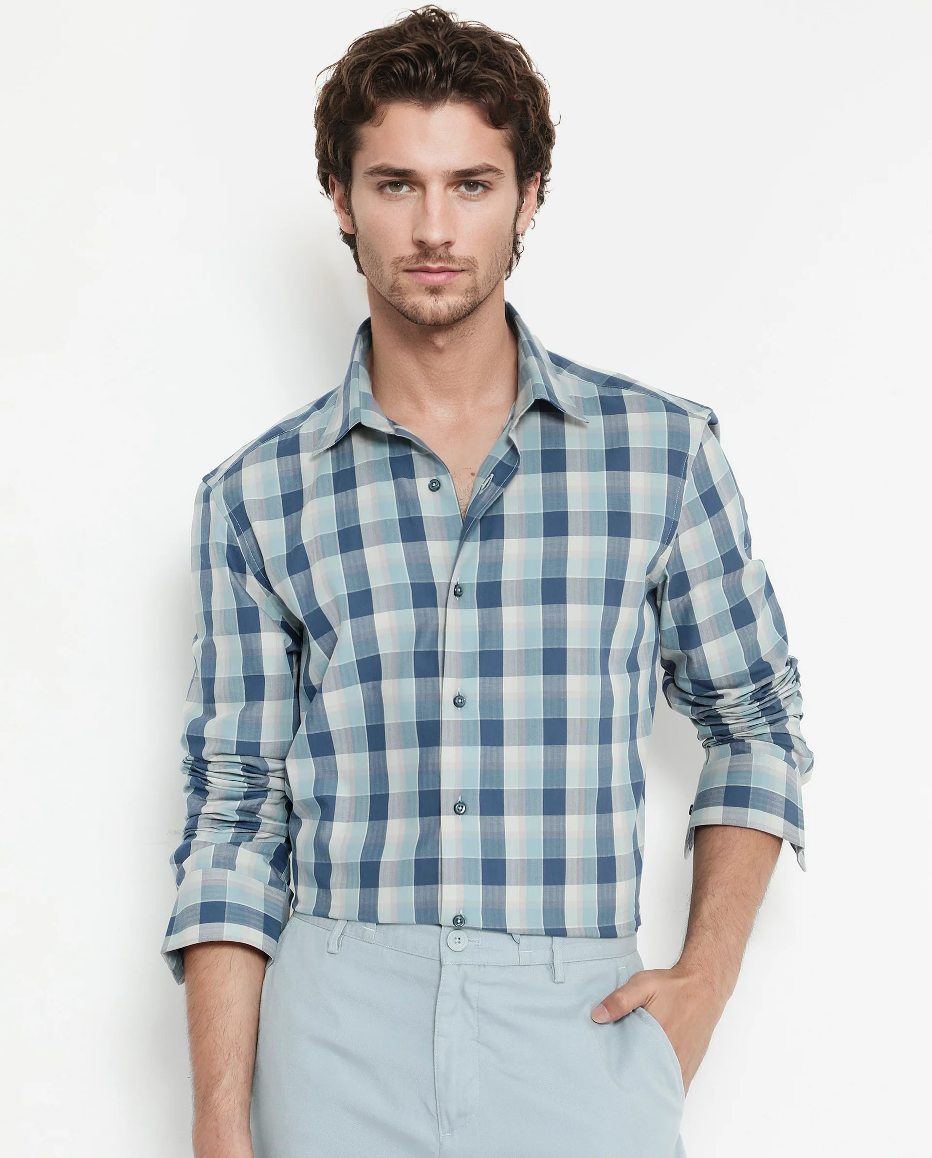Rare Rabbit Men's Cotton Checked Print Regular Fit Full Sleeve Collared Shirt - Image 3