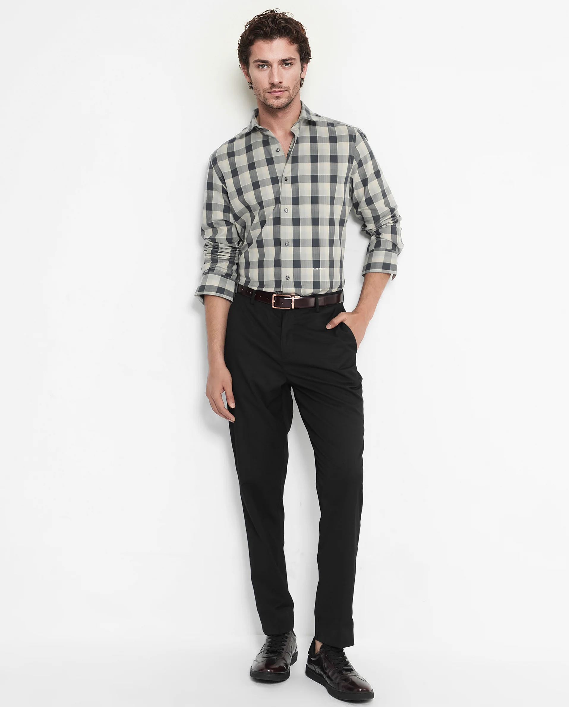 Rare Rabbit Men's Mac Grey Cotton Checked Print Regular Fit Full Sleeve Collared Shirt - Image 2