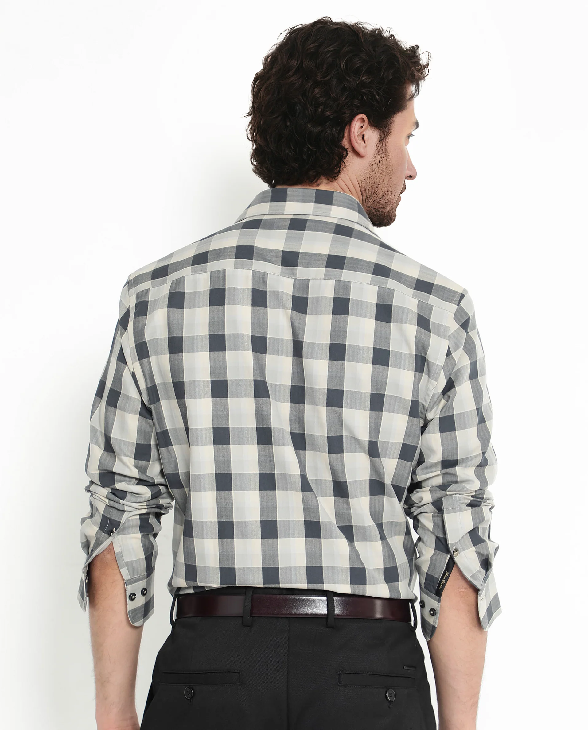 Rare Rabbit Men's Mac Grey Cotton Checked Print Regular Fit Full Sleeve Collared Shirt - Image 7