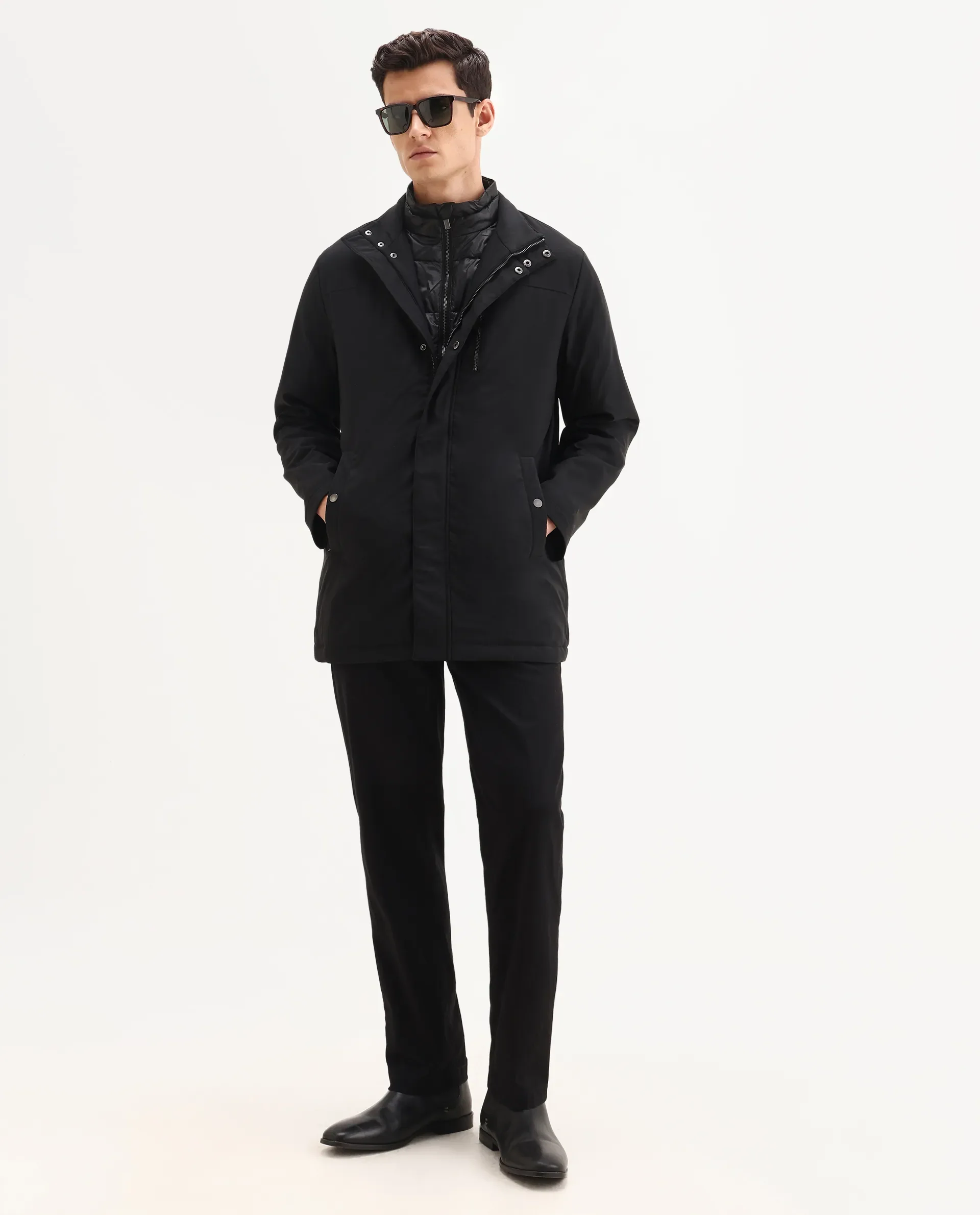 Rare Rabbit Men's Macaw-25 Black Polyester Plain Regular Fit Full Sleeve High Neck Jacket - Image 2