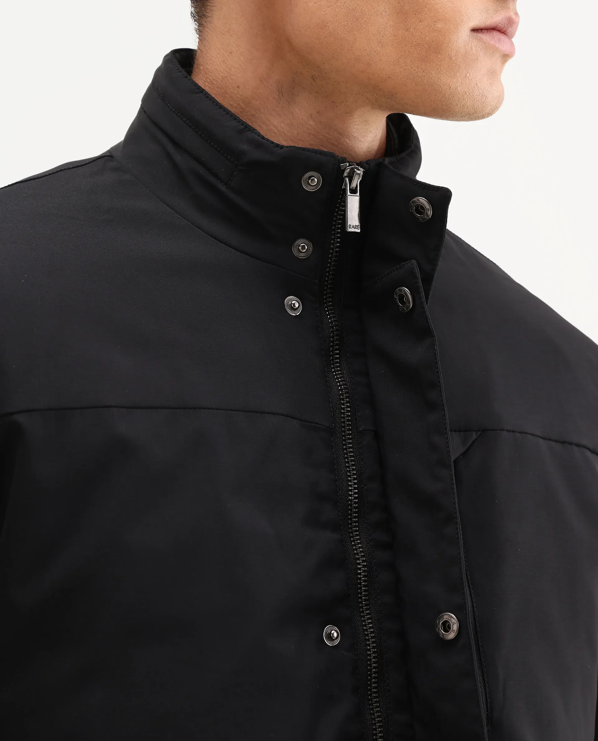 Rare Rabbit Men's Macaw-25 Black Polyester Plain Regular Fit Full Sleeve High Neck Jacket - Image 8