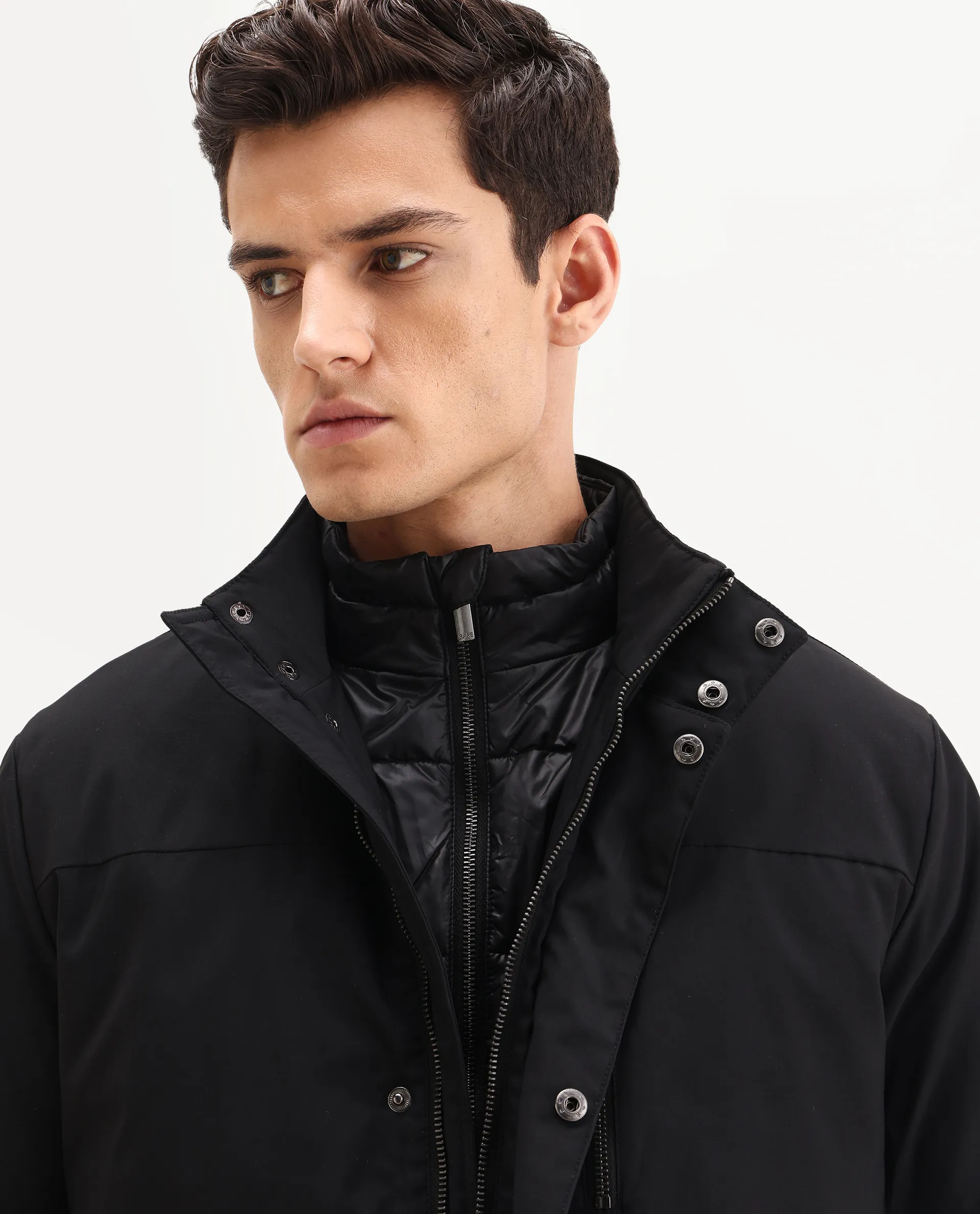 Rare Rabbit Men's Macaw-25 Black Polyester Plain Regular Fit Full Sleeve High Neck Jacket - Image 9