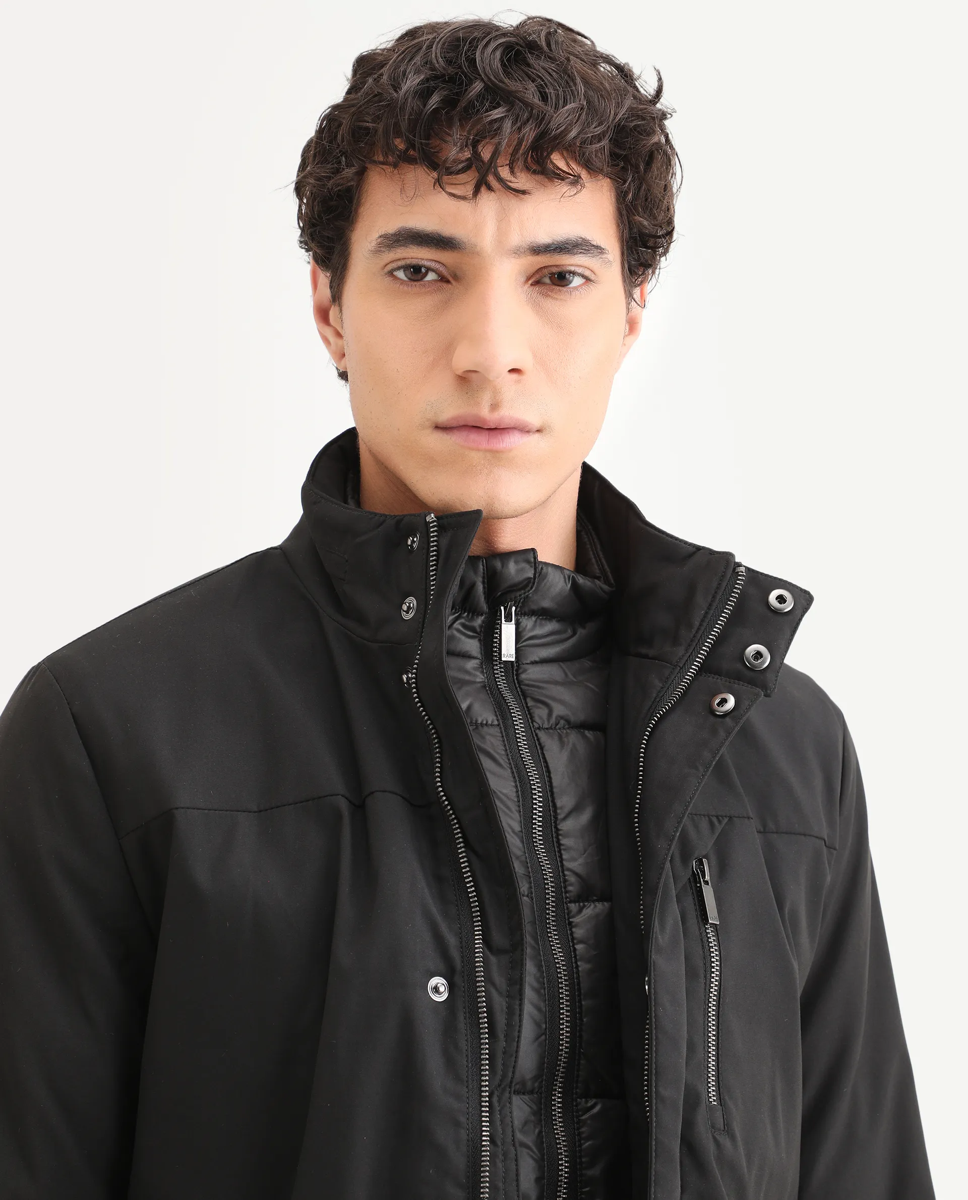 Rare Rabbit Men's Macaw Black Polyester Plain Regular Fit Full Sleeve High Neck Jacket - Image 5