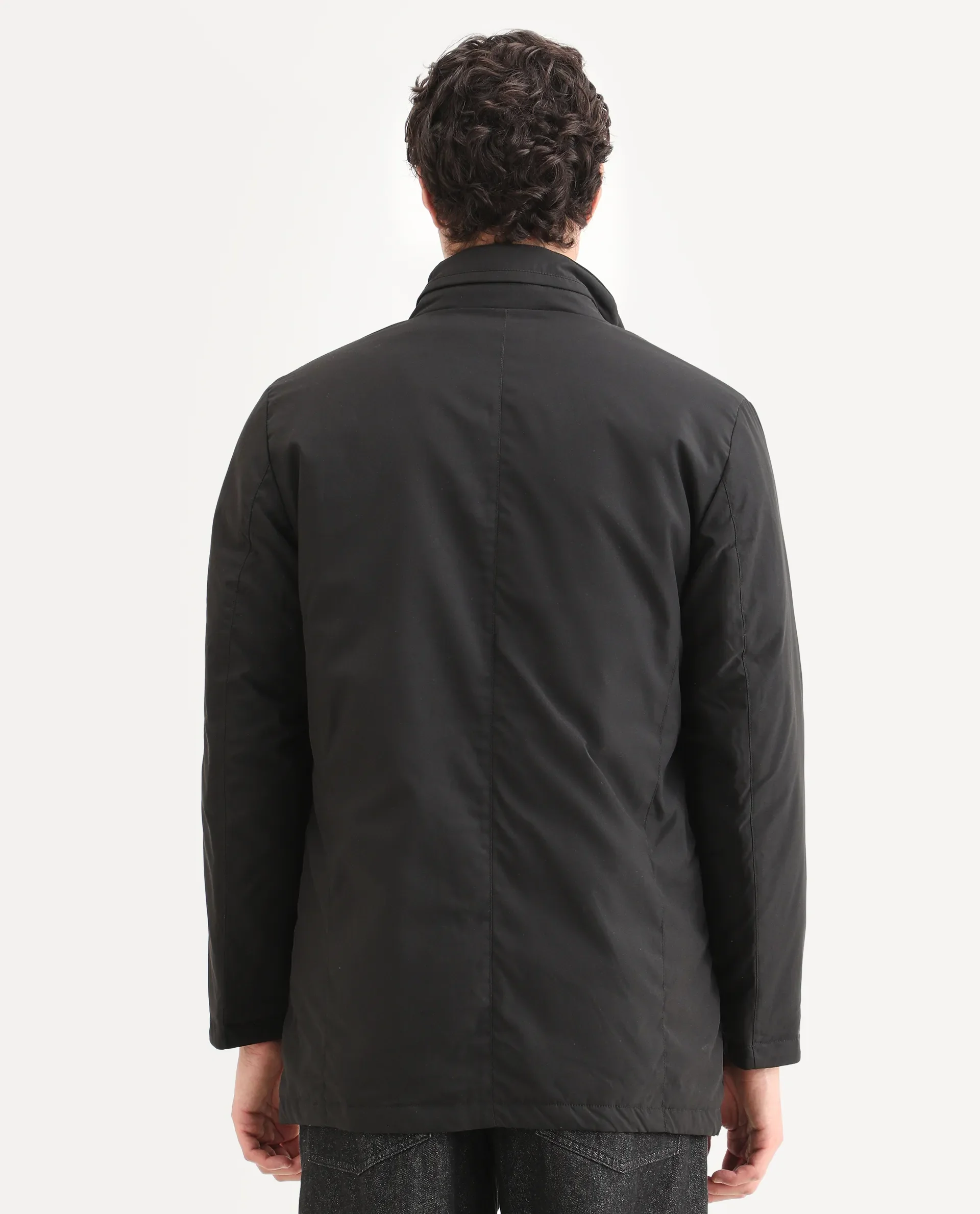 Rare Rabbit Men's Macaw Black Polyester Plain Regular Fit Full Sleeve High Neck Jacket - Image 8