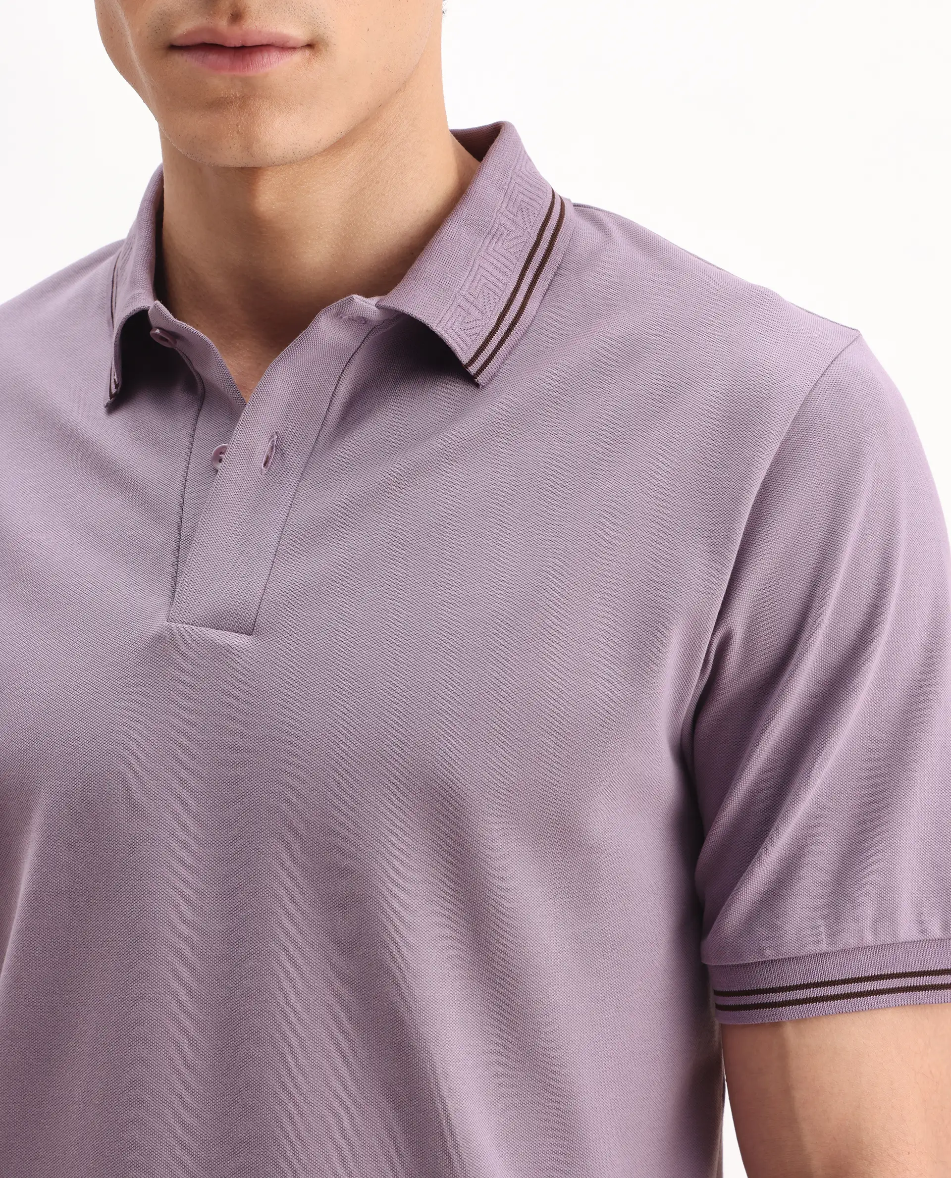 Rare Rabbit Men's Mace Dusky Purple Cotton Blend Plain Regular Fit Half Sleeve Polo - Image 3