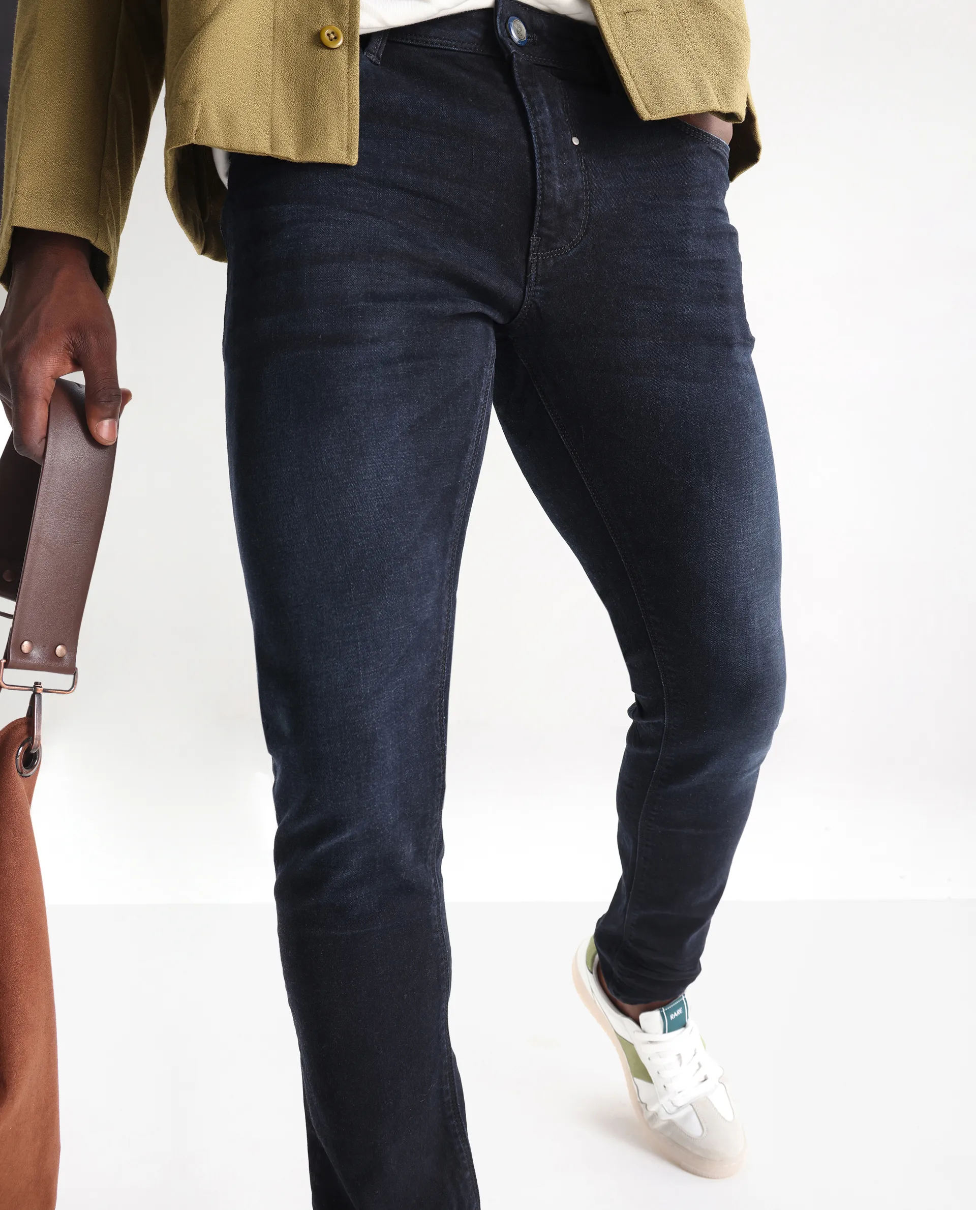 Rare Rabbit Men's Macher Dark Navy Cotton Plain Hawk Slim Fit Jeans - Image 2