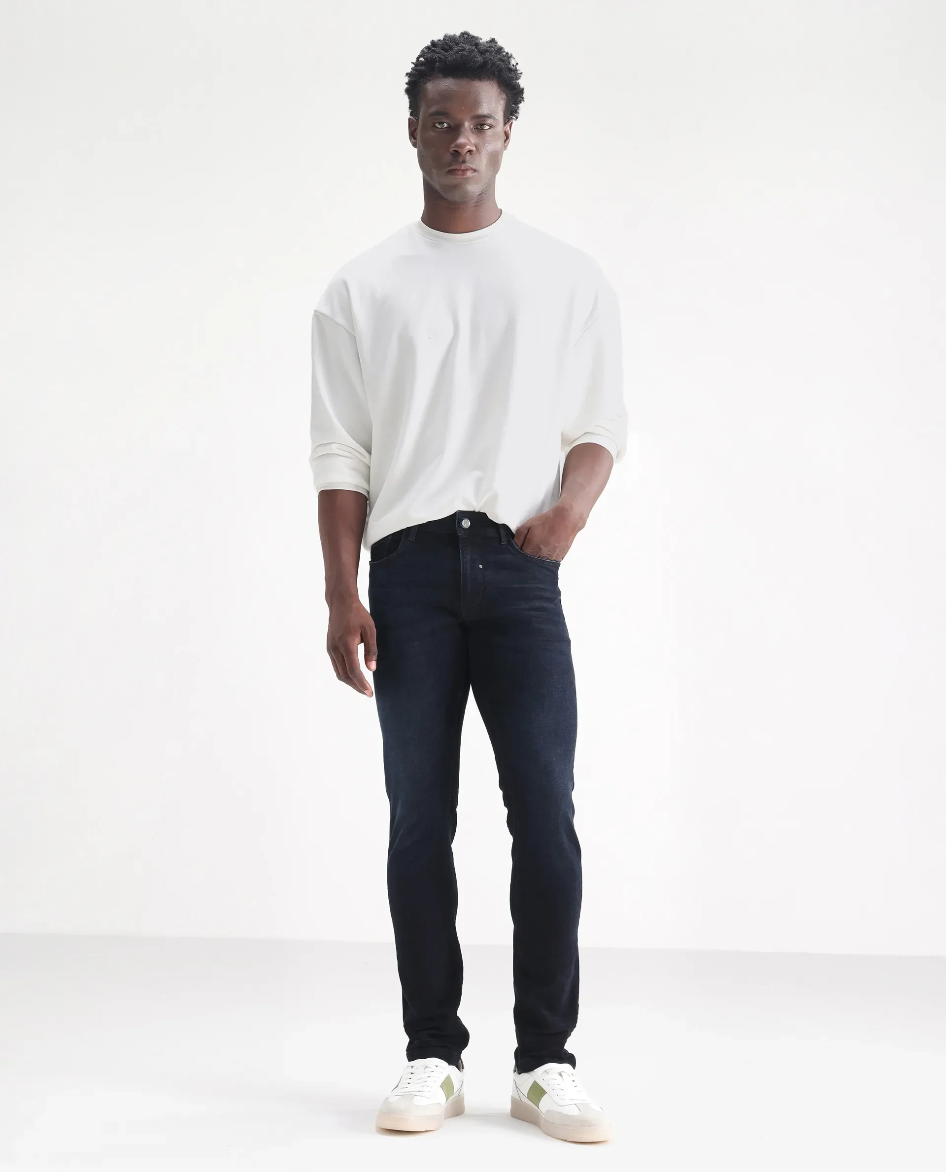 Rare Rabbit Men's Macher Dark Navy Cotton Plain Hawk Slim Fit Jeans - Image 3