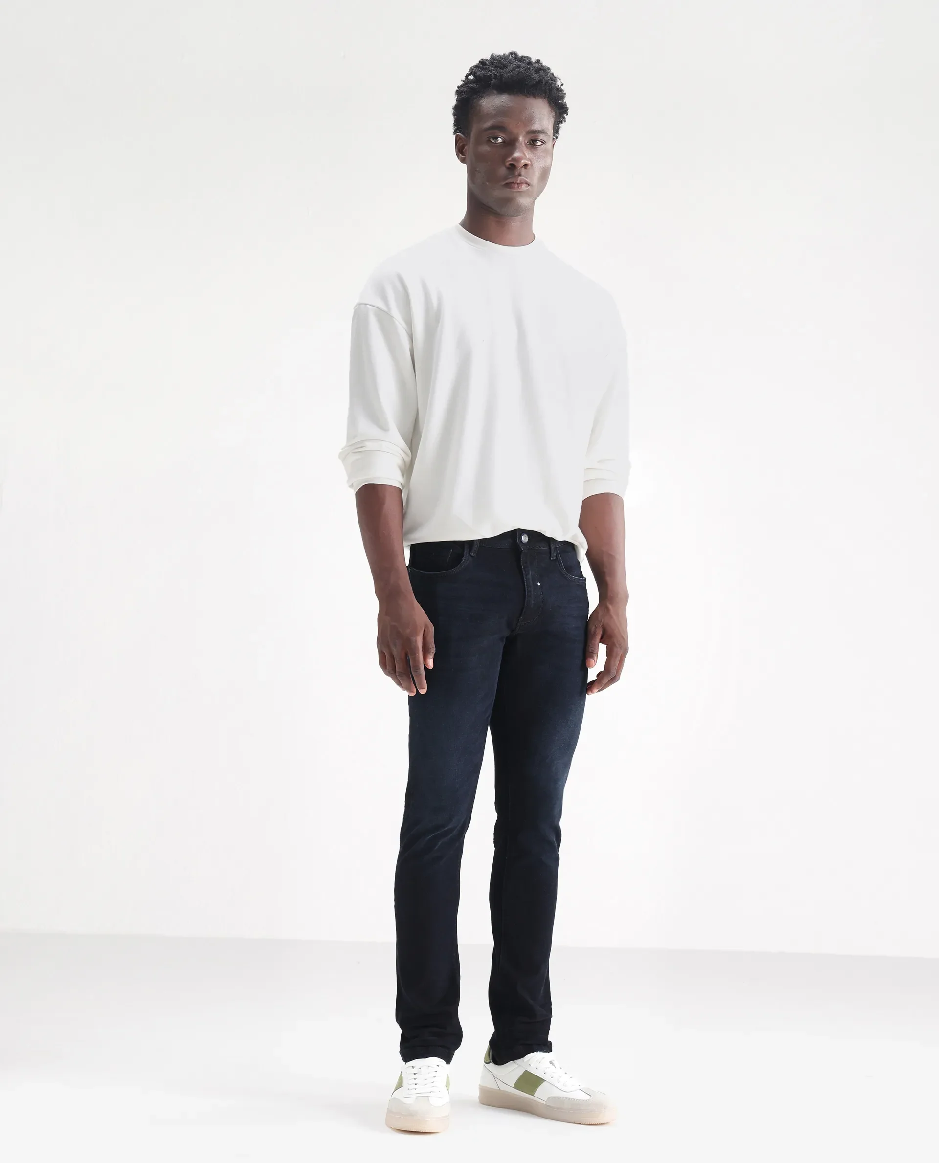 Rare Rabbit Men's Macher Dark Navy Cotton Plain Hawk Slim Fit Jeans - Image 5