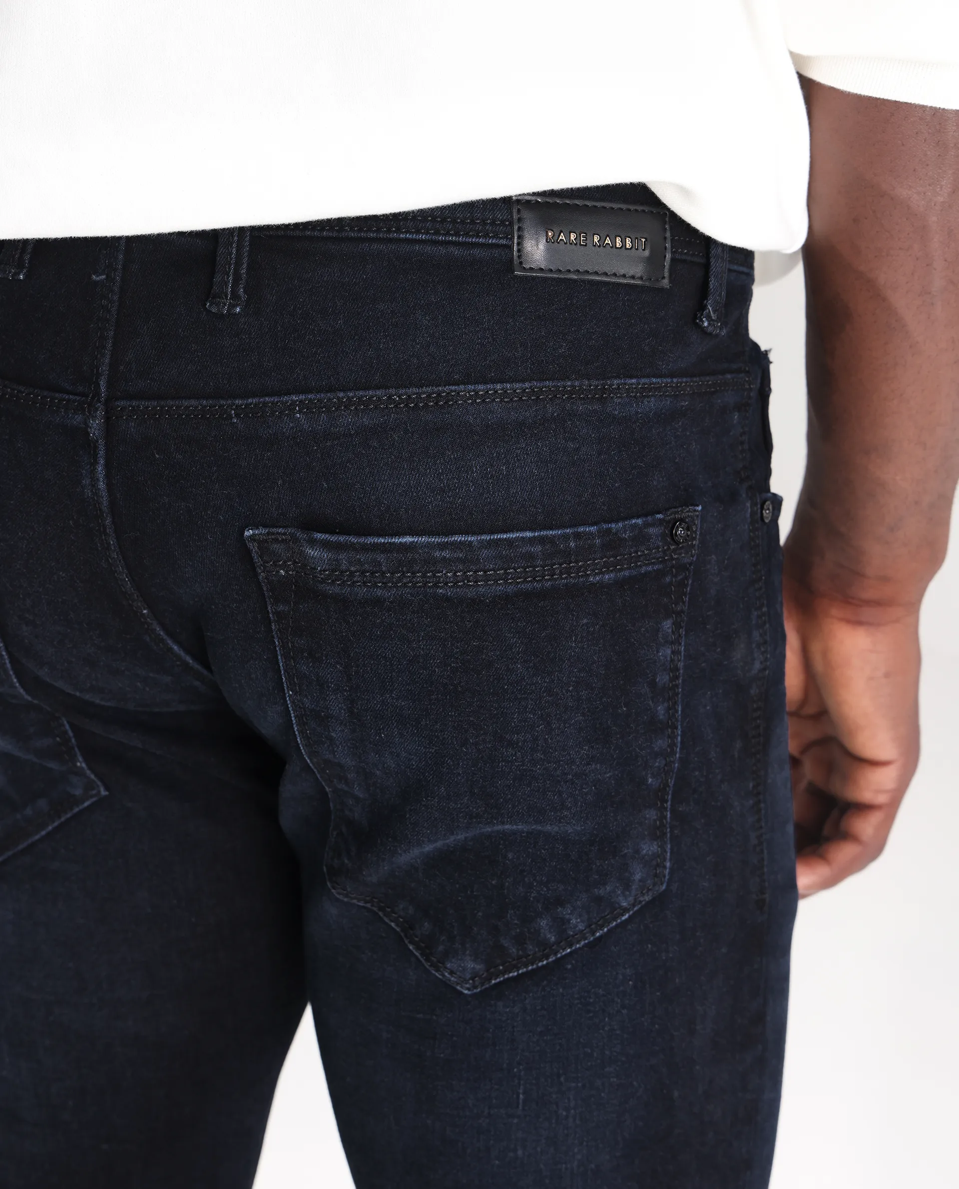 Rare Rabbit Men's Macher Dark Navy Cotton Plain Hawk Slim Fit Jeans - Image 8