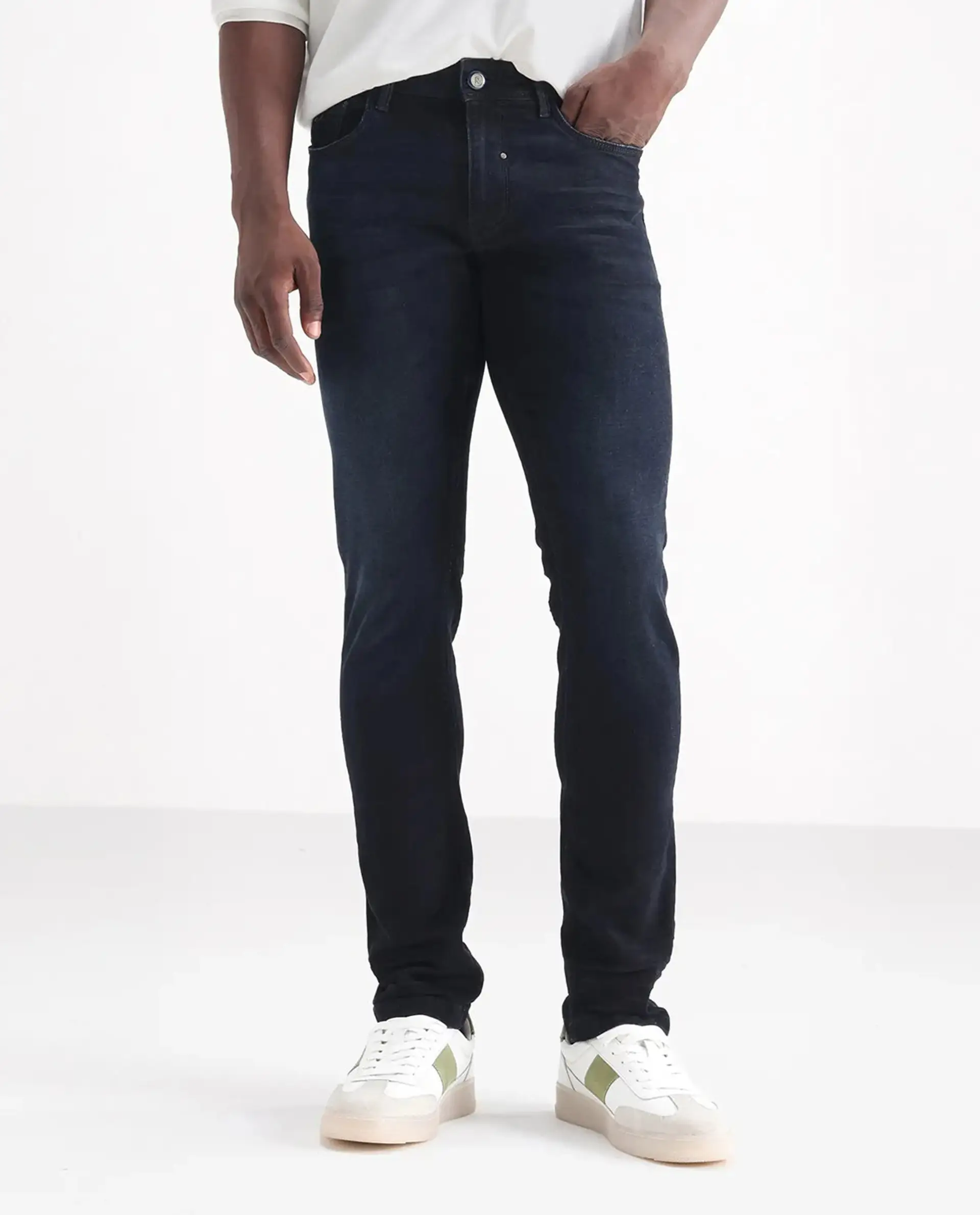 Rare Rabbit Men's Macher Dark Navy Cotton Plain Hawk Slim Fit Jeans - Image 9