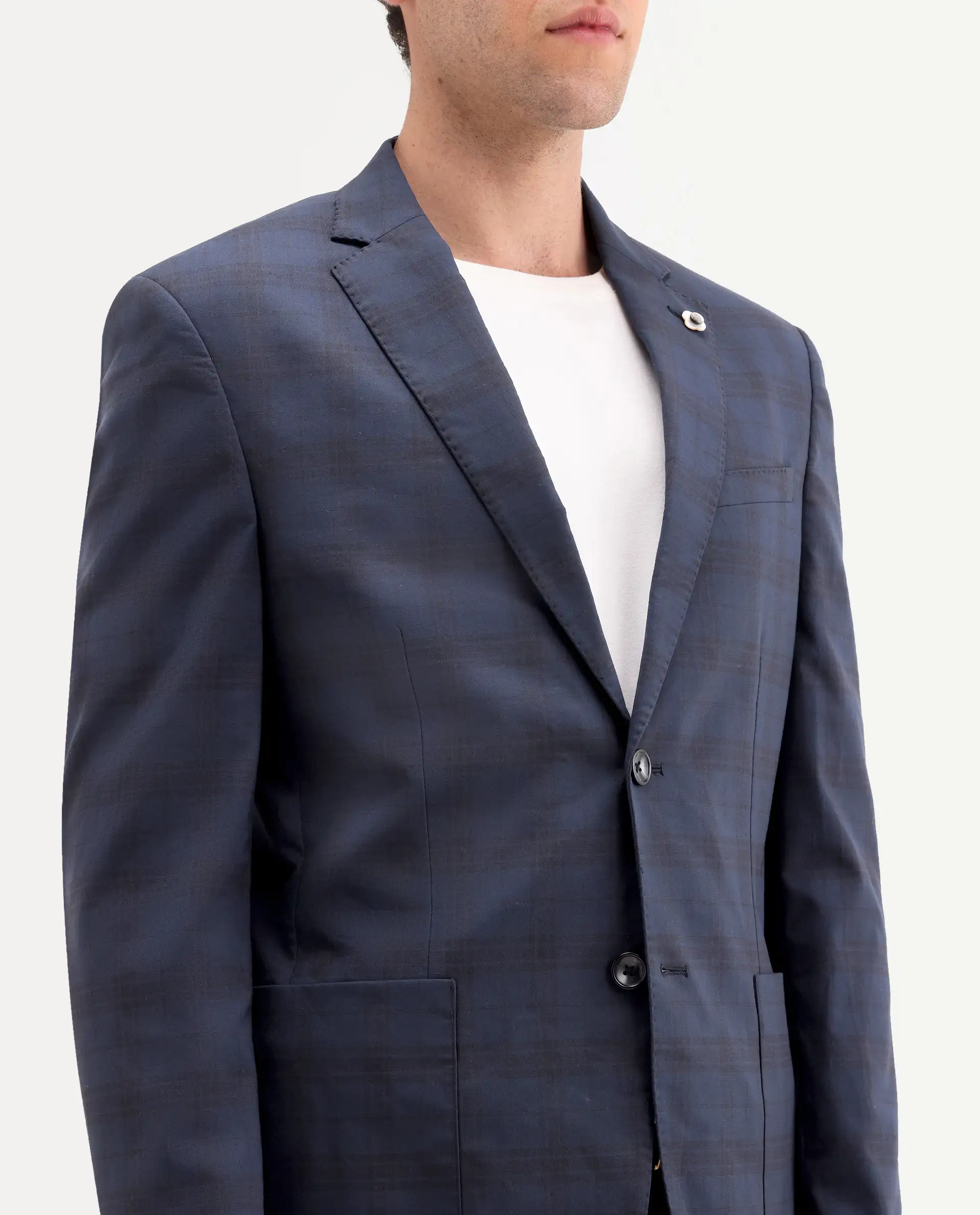 Rare Rabbit Men's Mack Dark Navy Polyester Checked Print Tailored Fit Full Sleeve Lapel Neck Suits - Image 12
